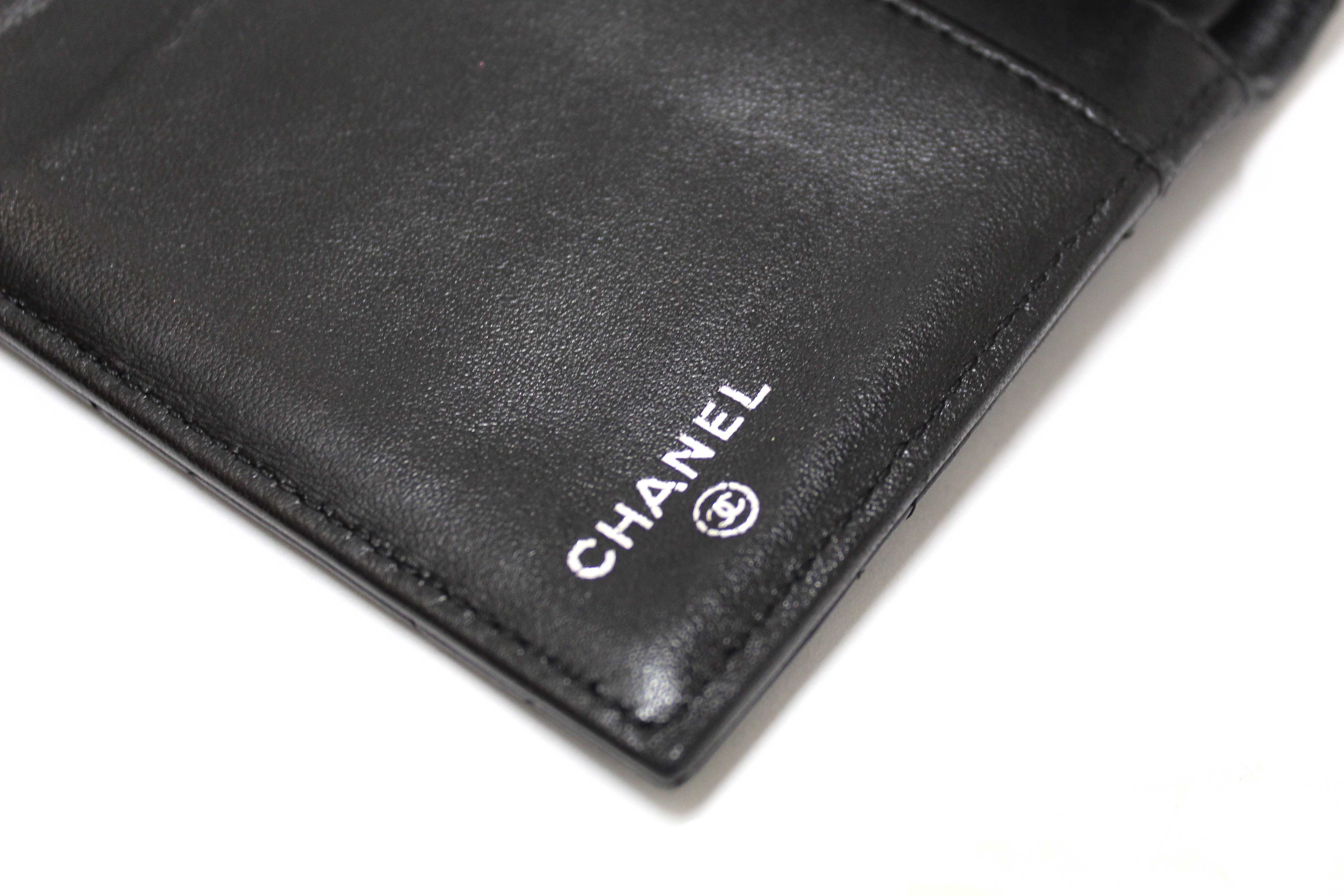 Authentic Chanel Black Quilted Lambskin Leather Trifold Flap Wallet