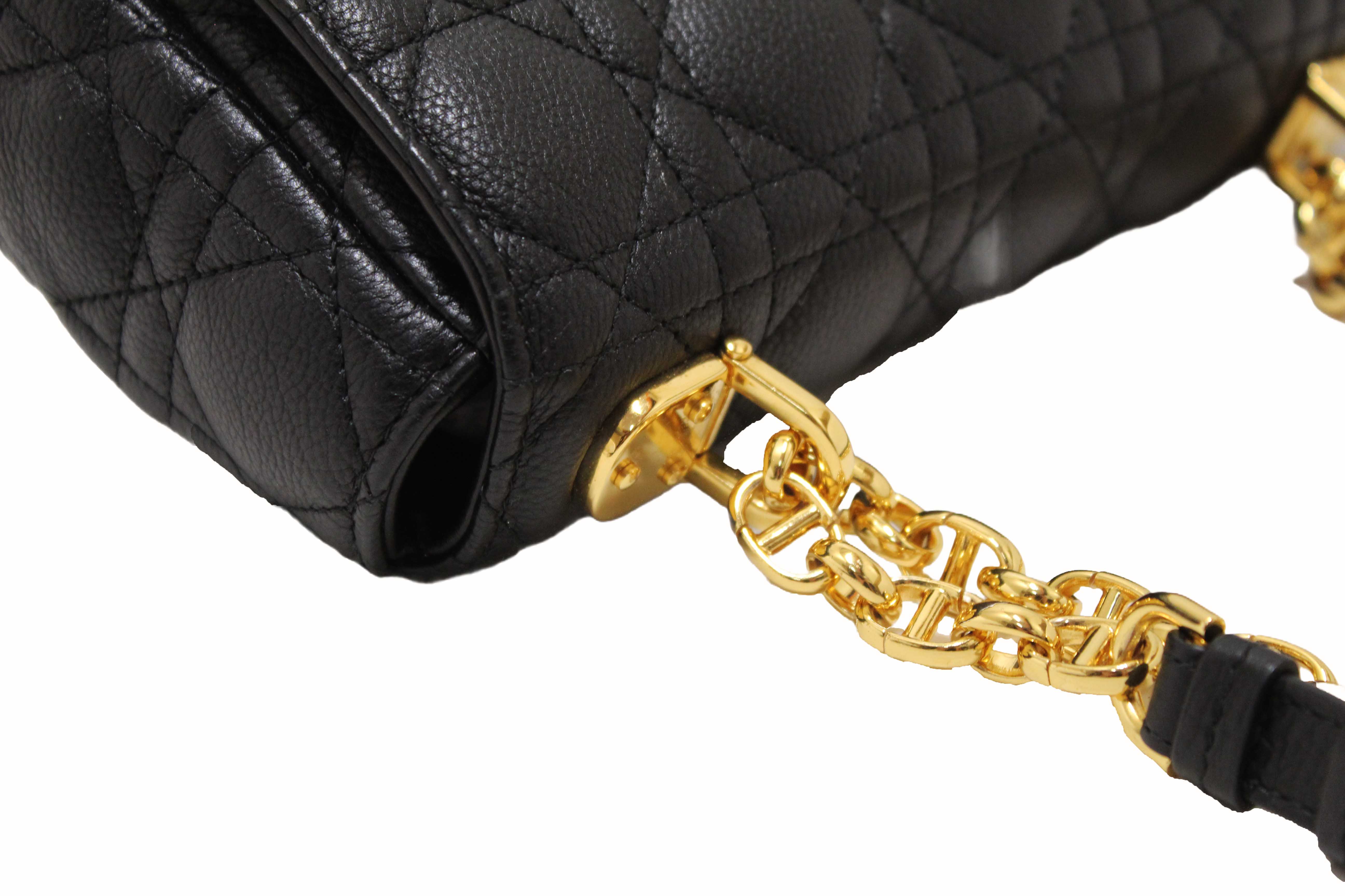 Authentic Christian Dior Black Macrocannage Caviar Leather Small Caro Shoulder Crossbody Bag