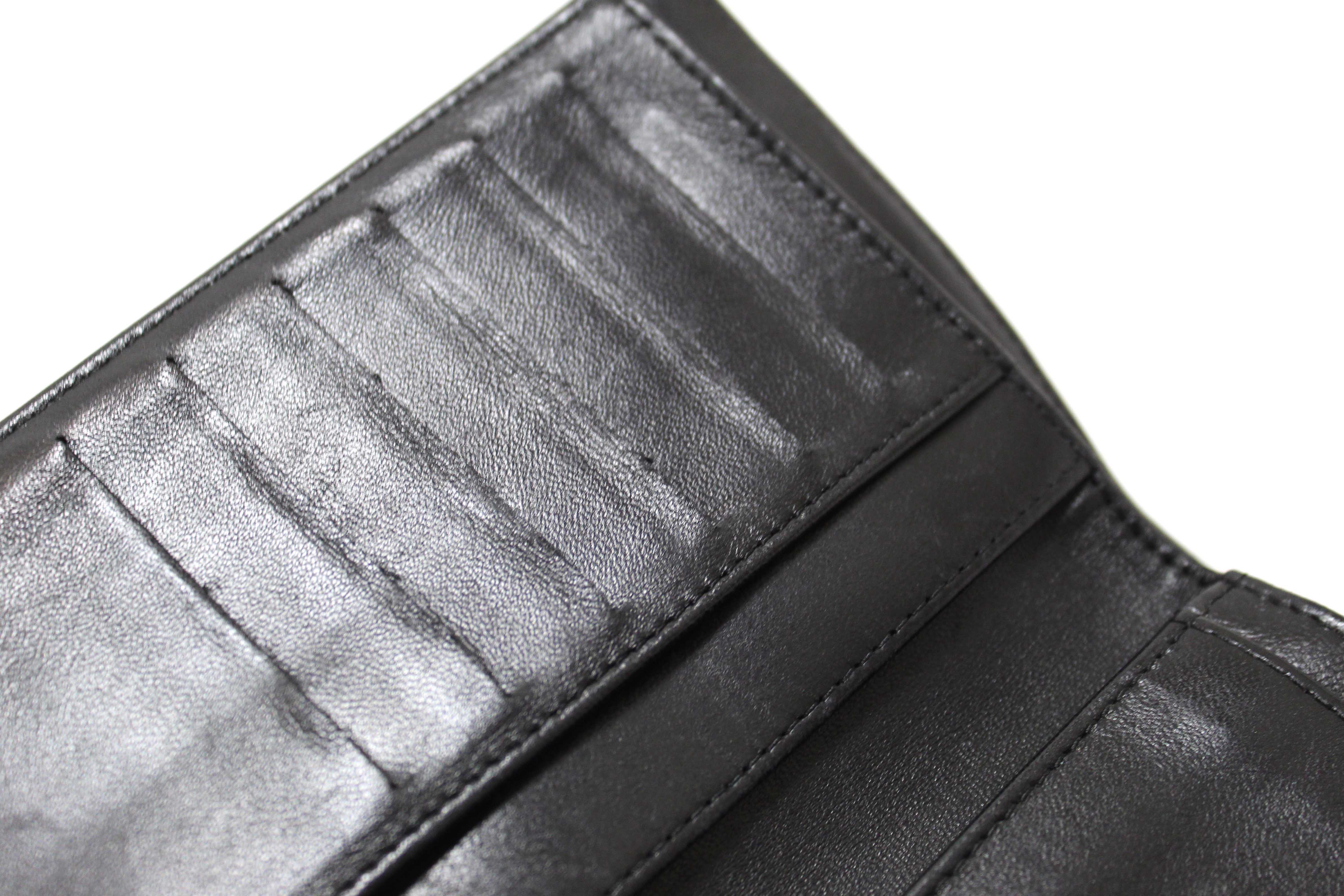 Authentic Chanel Black Quilted Lambskin Leather Trifold Flap Wallet