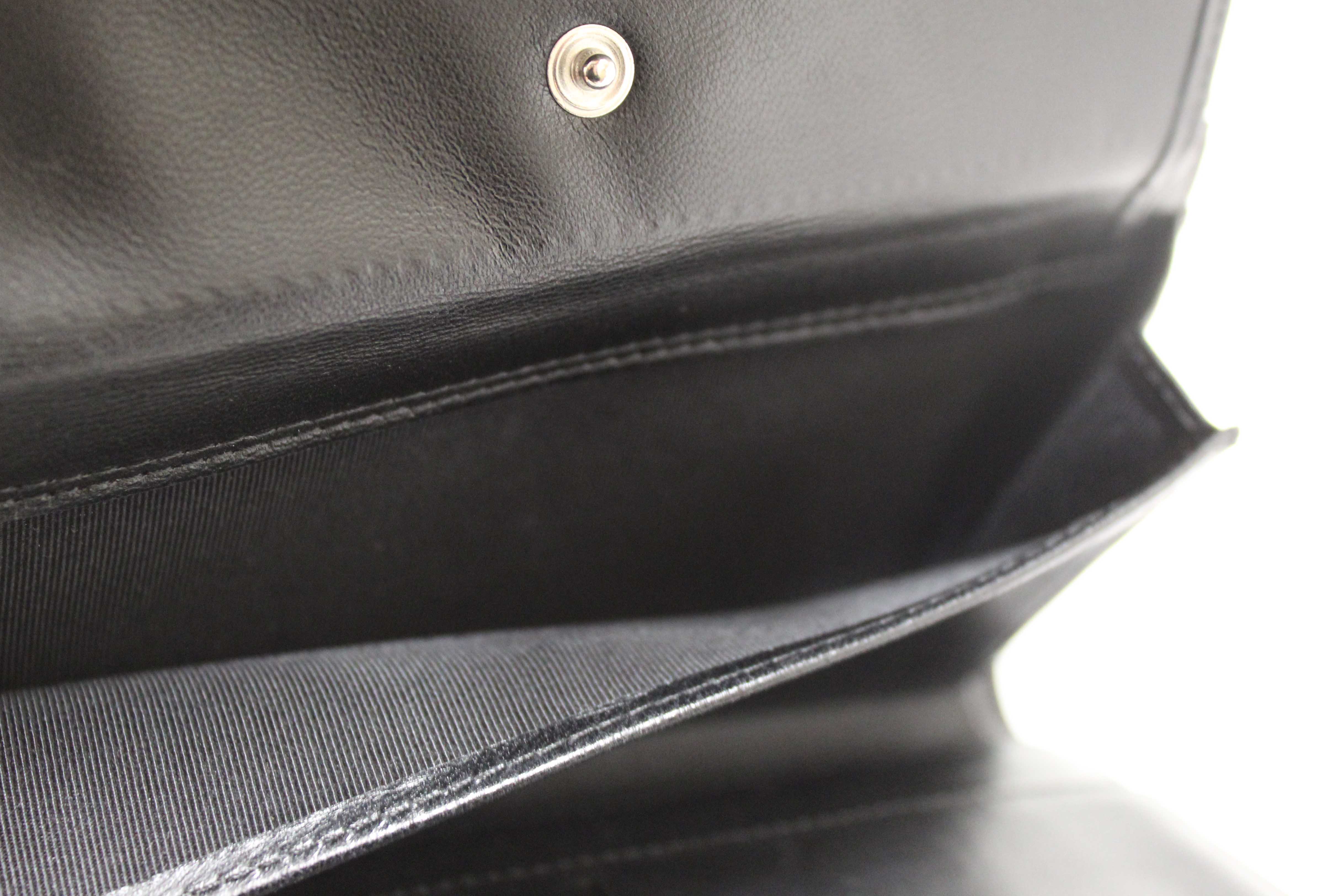 Authentic Chanel Black Quilted Lambskin Leather Trifold Flap Wallet