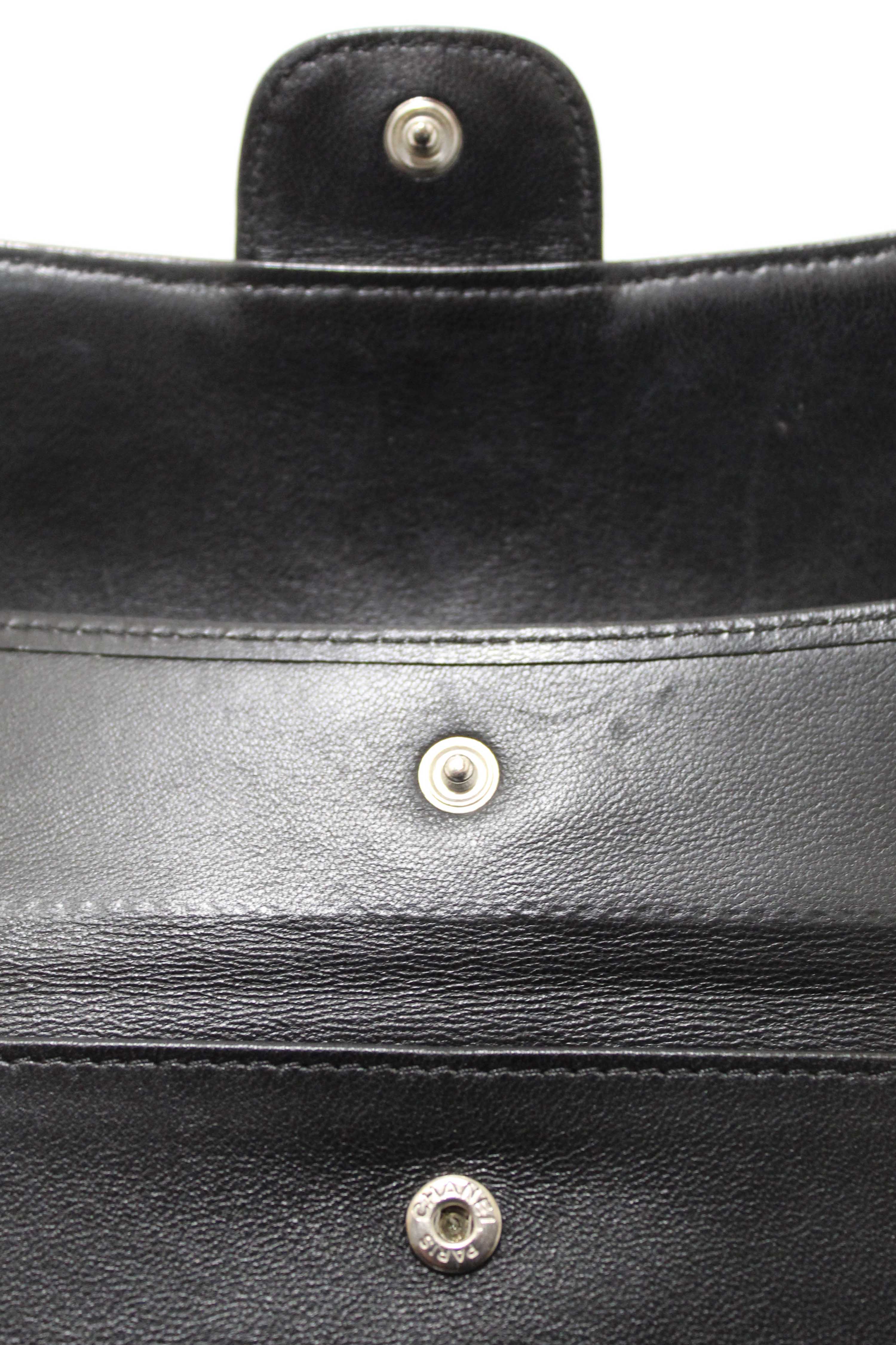 Authentic Chanel Black Quilted Lambskin Leather Trifold Flap Wallet