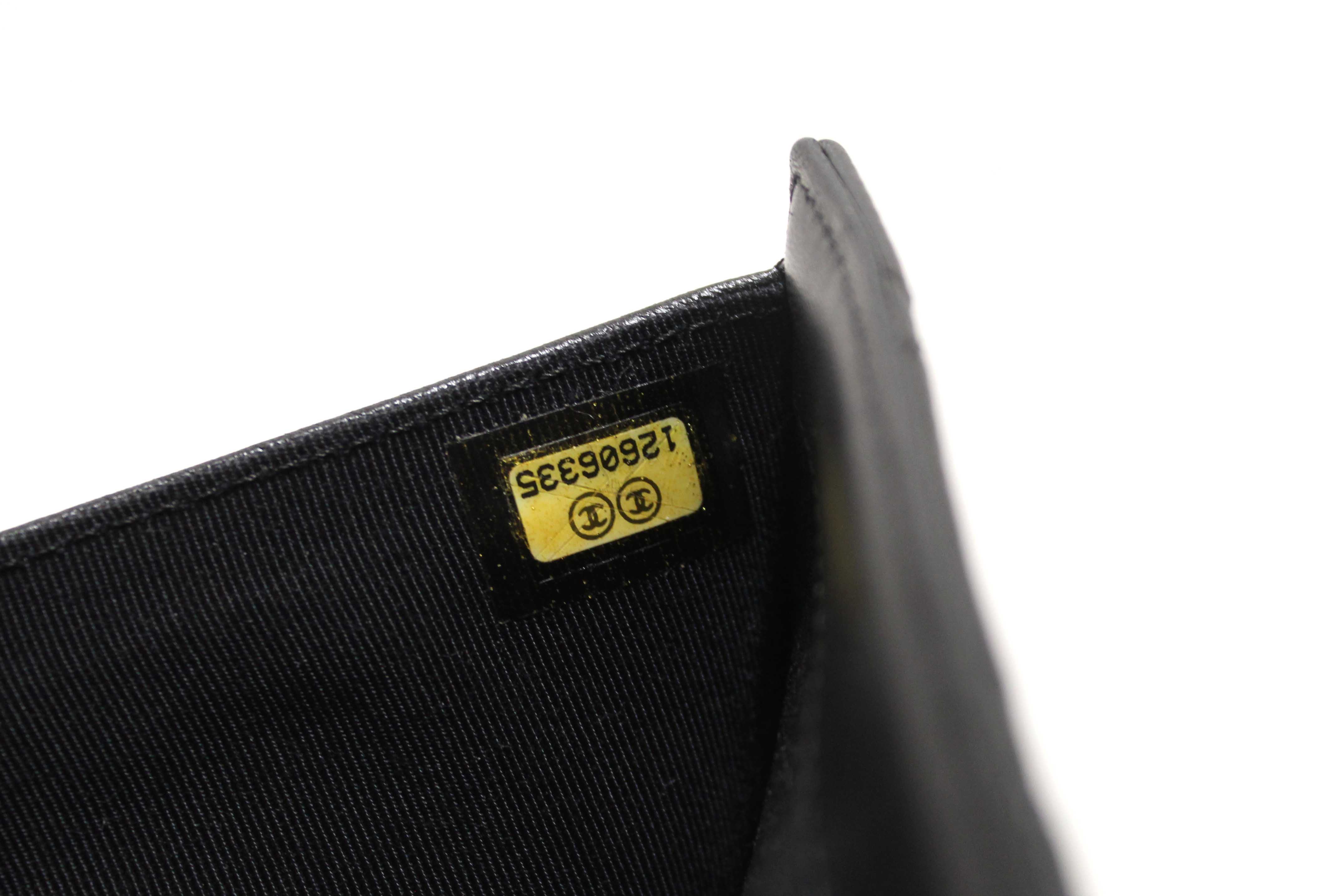 Authentic Chanel Black Quilted Lambskin Leather Trifold Flap Wallet