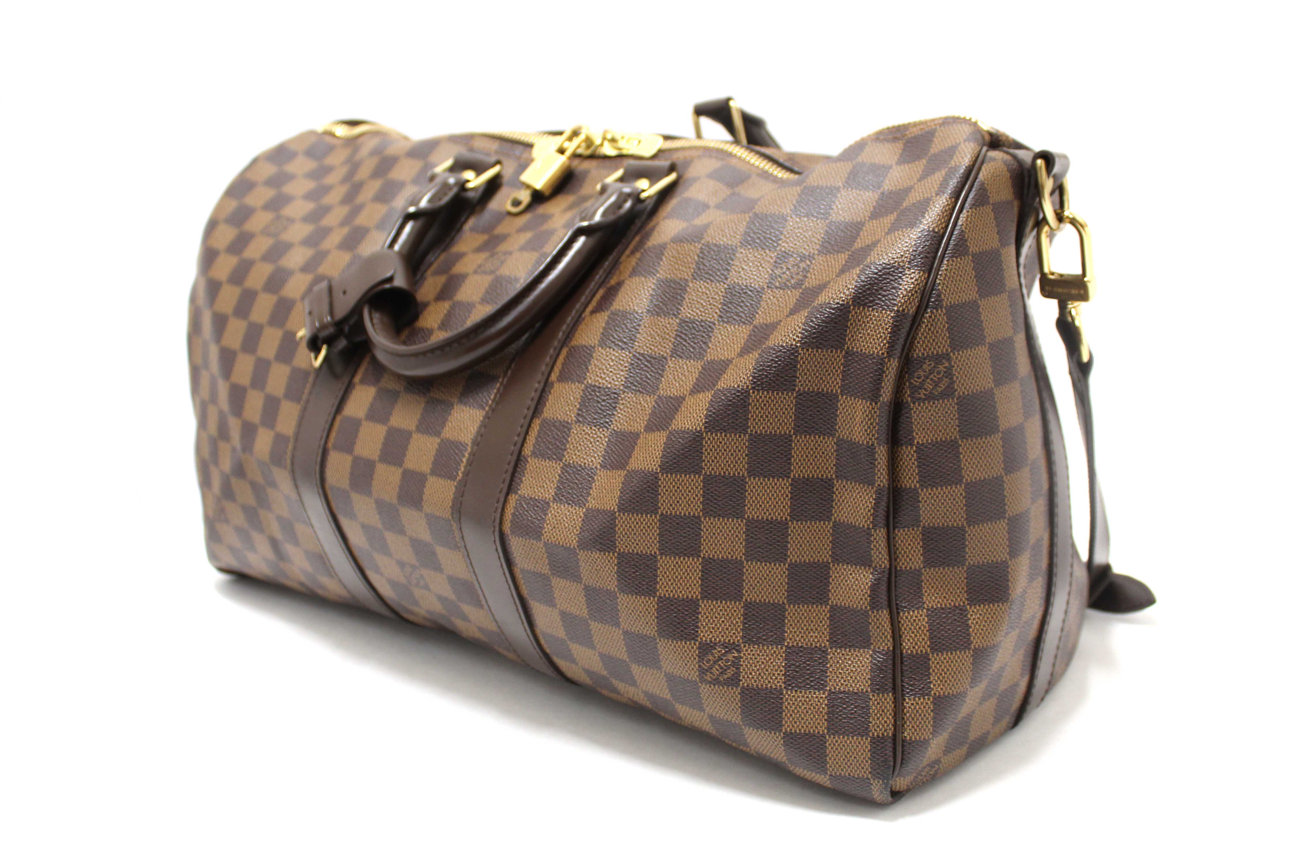 Authentic Louis Vuitton Damier Ebene Keepall Bandouliere 45 Travel Bag