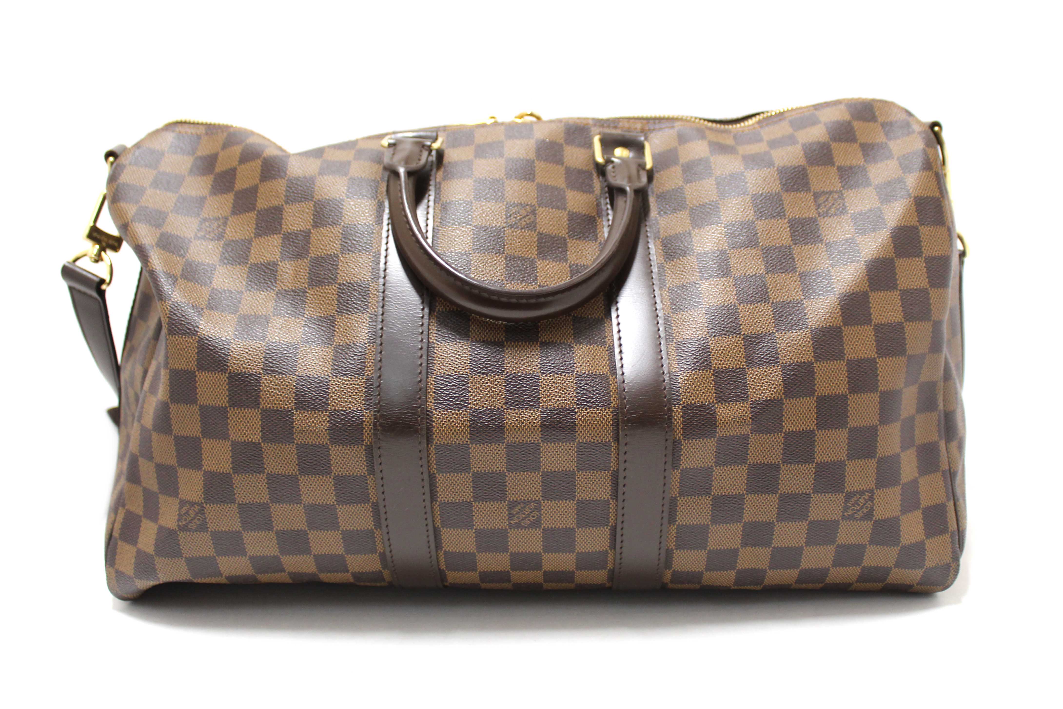 Authentic Louis Vuitton Damier Ebene Keepall Bandouliere 45 Travel Bag