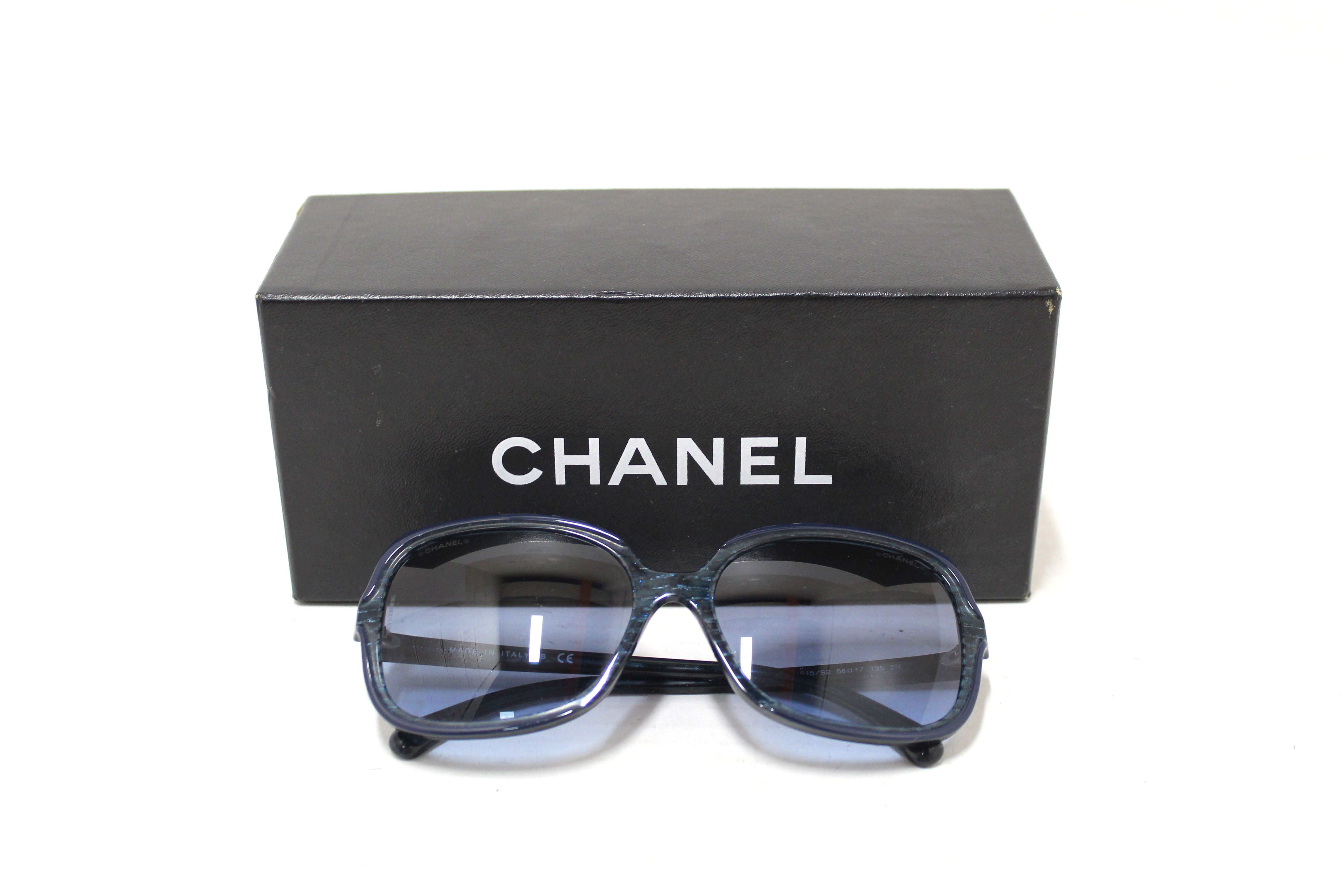 Authentic Chanel Blue Tortoise Square Sunglasses