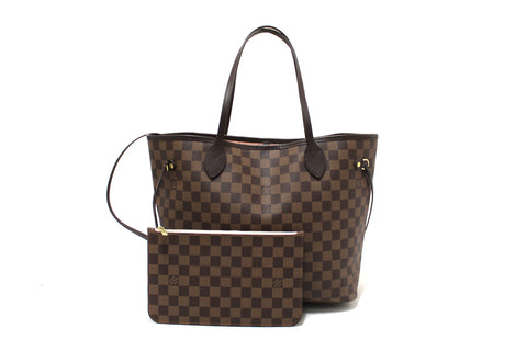 Authentic Louis Vuitton Damier Ebene Canvas Neverfull MM Tote Shoulder Bag