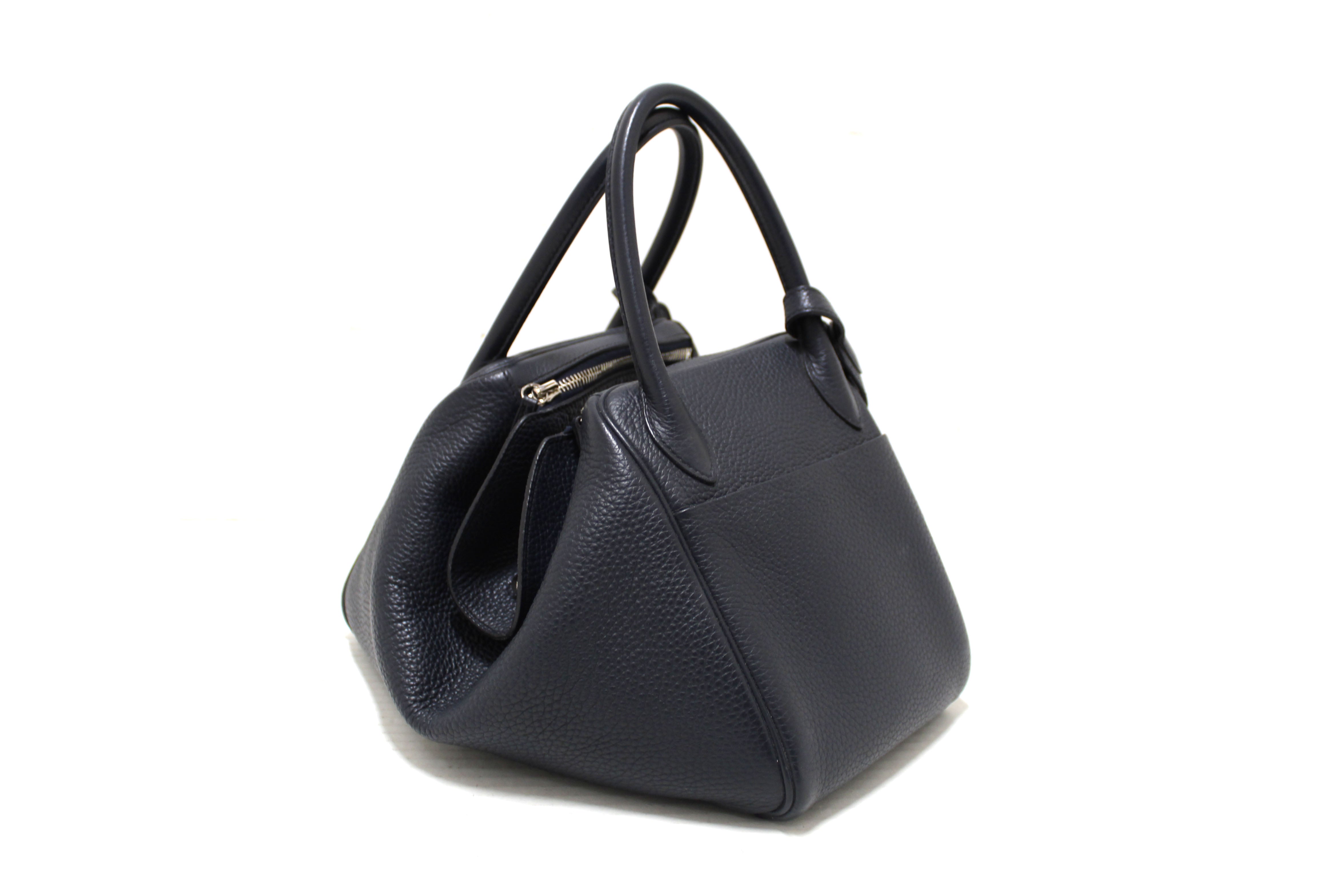 Authentic Hermes Bleu Indigo Togo Leather Lindy 30 Handbag/Shoulder Bag
