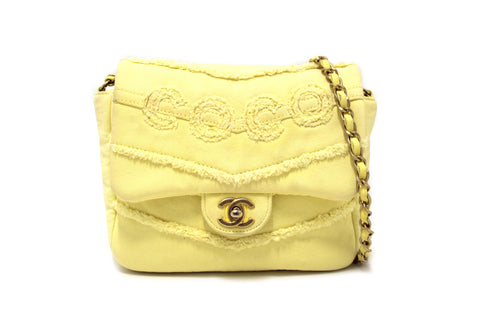 Authentic Chanel Yellow Denim CoCo Flap Messenger Bag