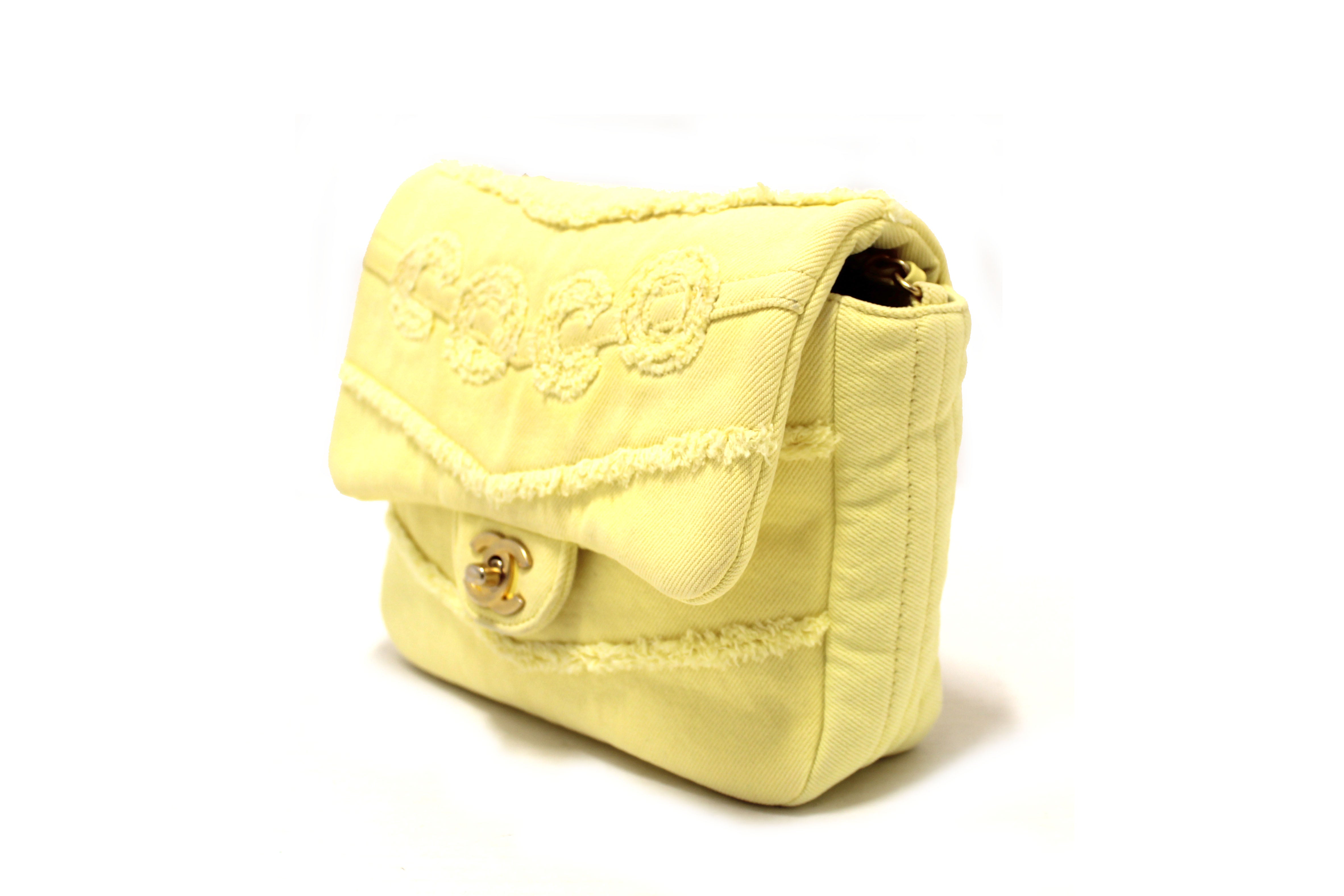 Authentic Chanel Yellow Denim CoCo Flap Messenger Bag