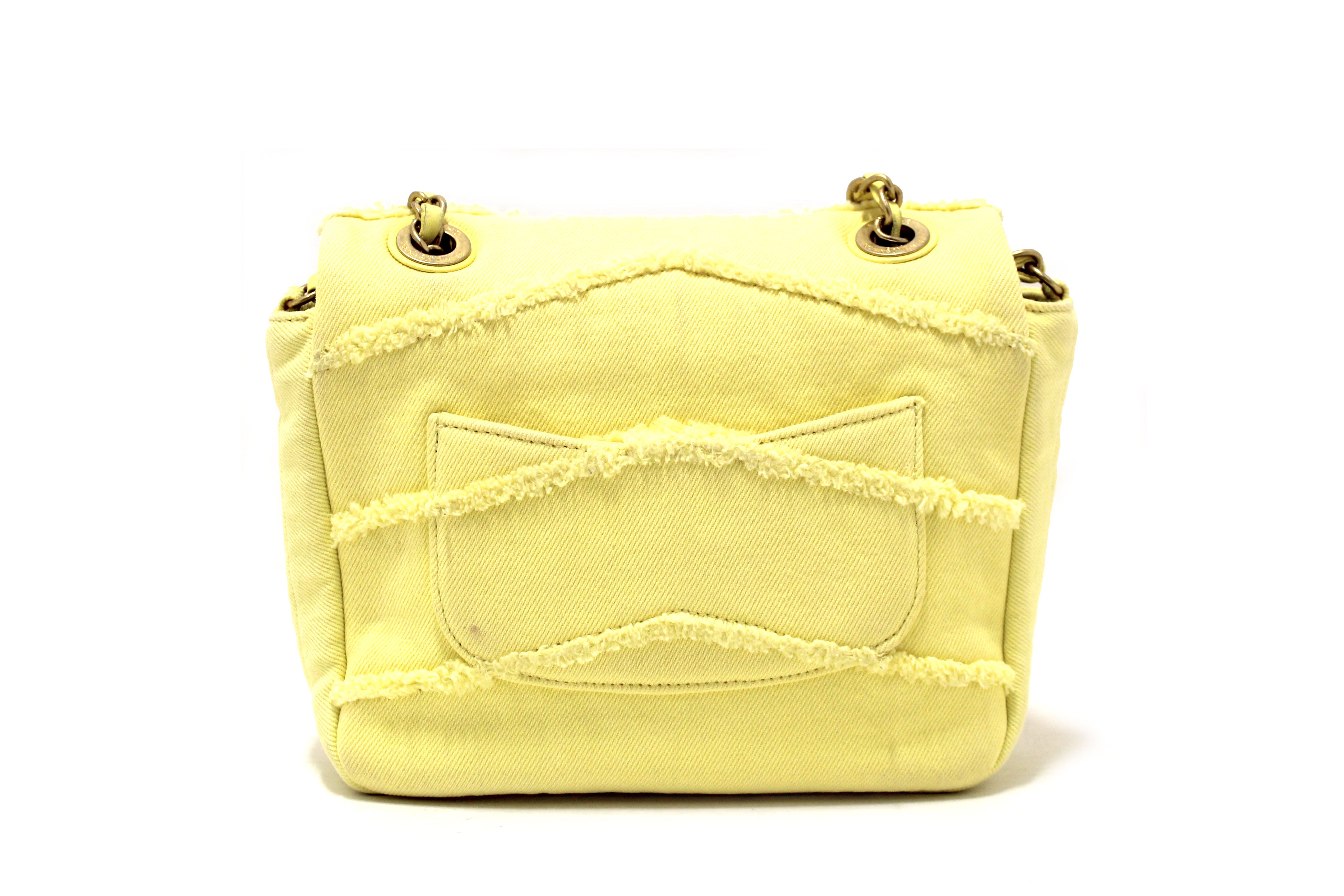 Authentic Chanel Yellow Denim CoCo Flap Messenger Bag