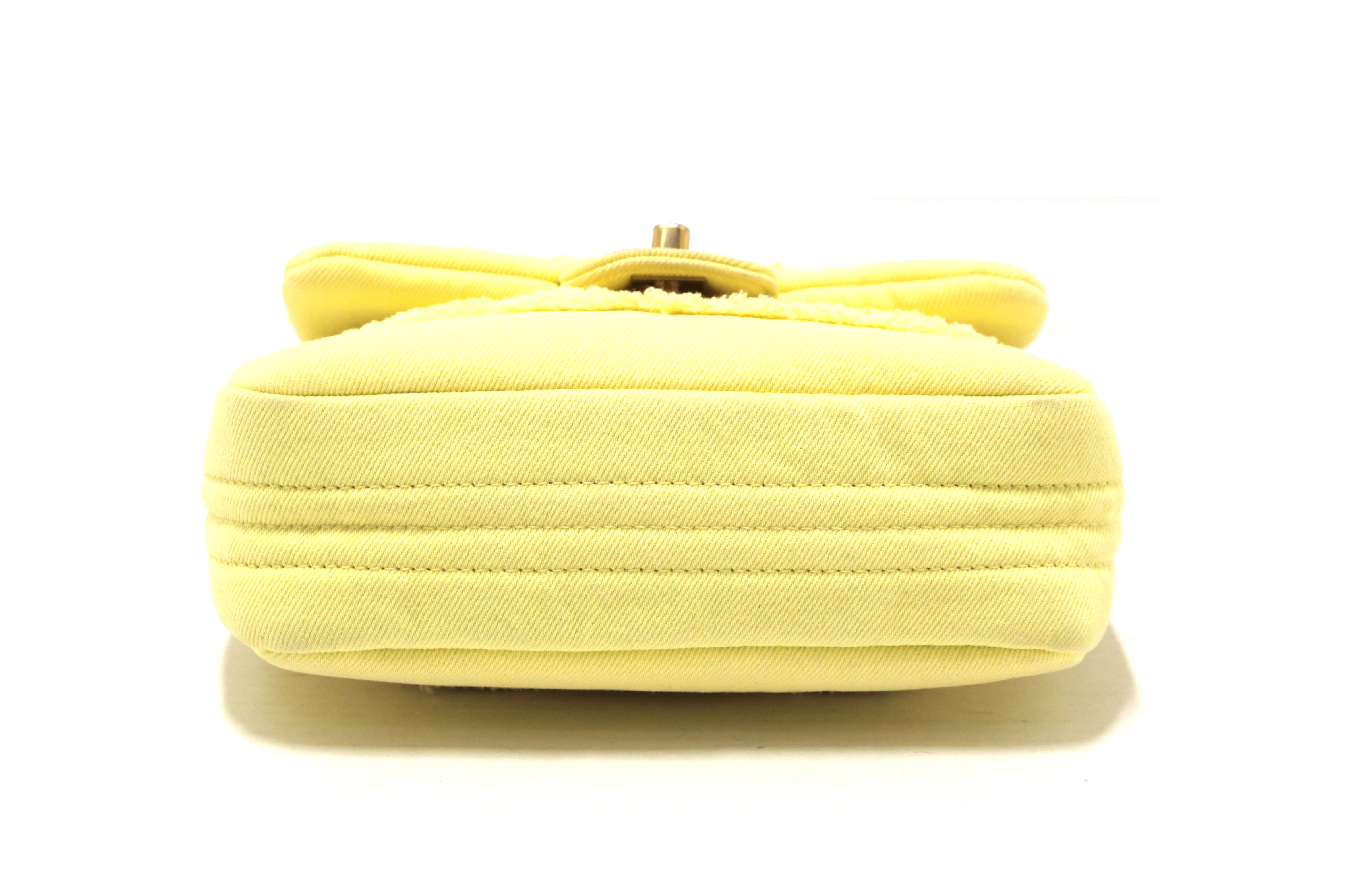 Authentic Chanel Yellow Denim CoCo Flap Messenger Bag