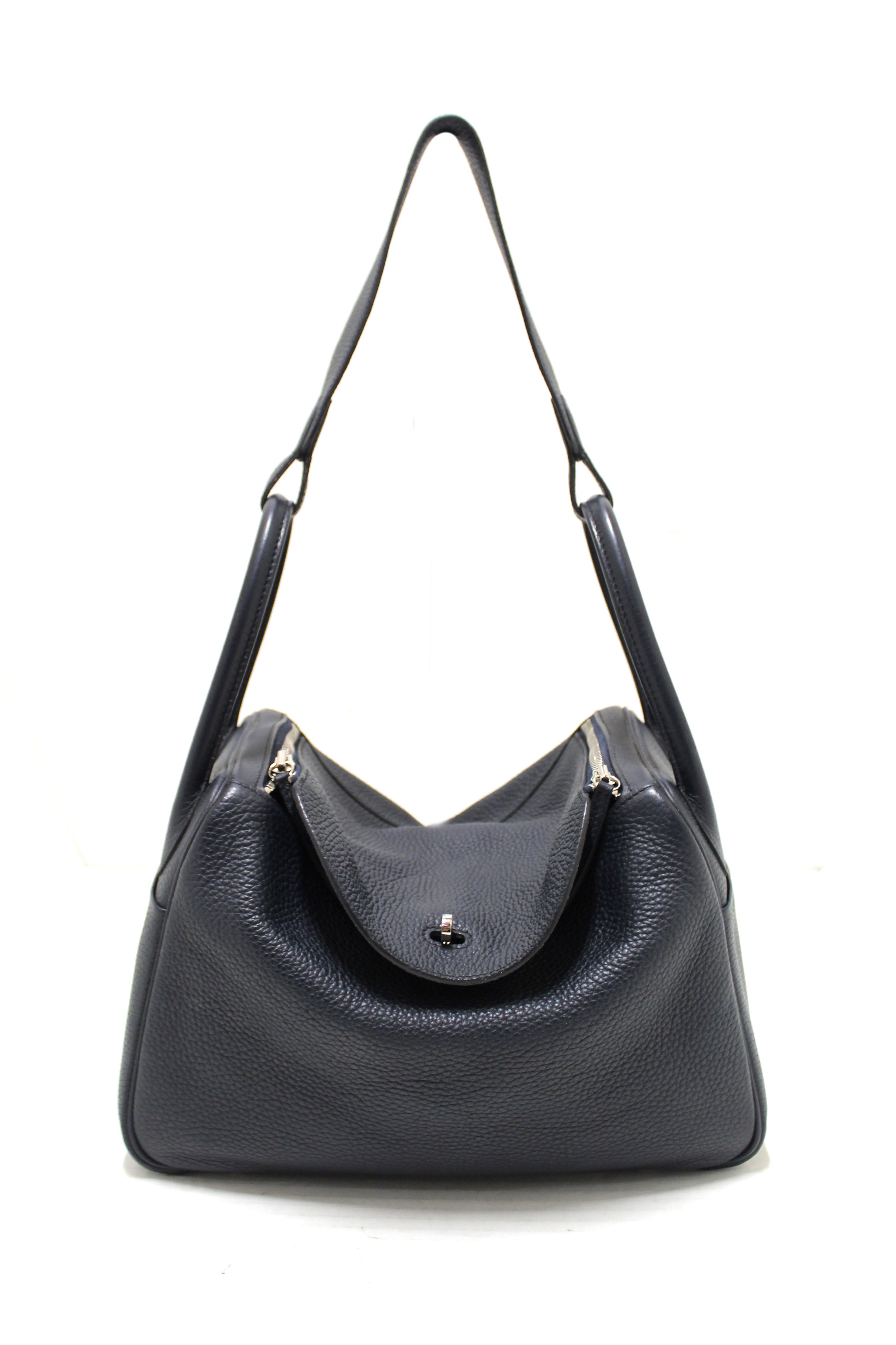 Authentic Hermes Bleu Indigo Togo Leather Lindy 30 Handbag/Shoulder Bag