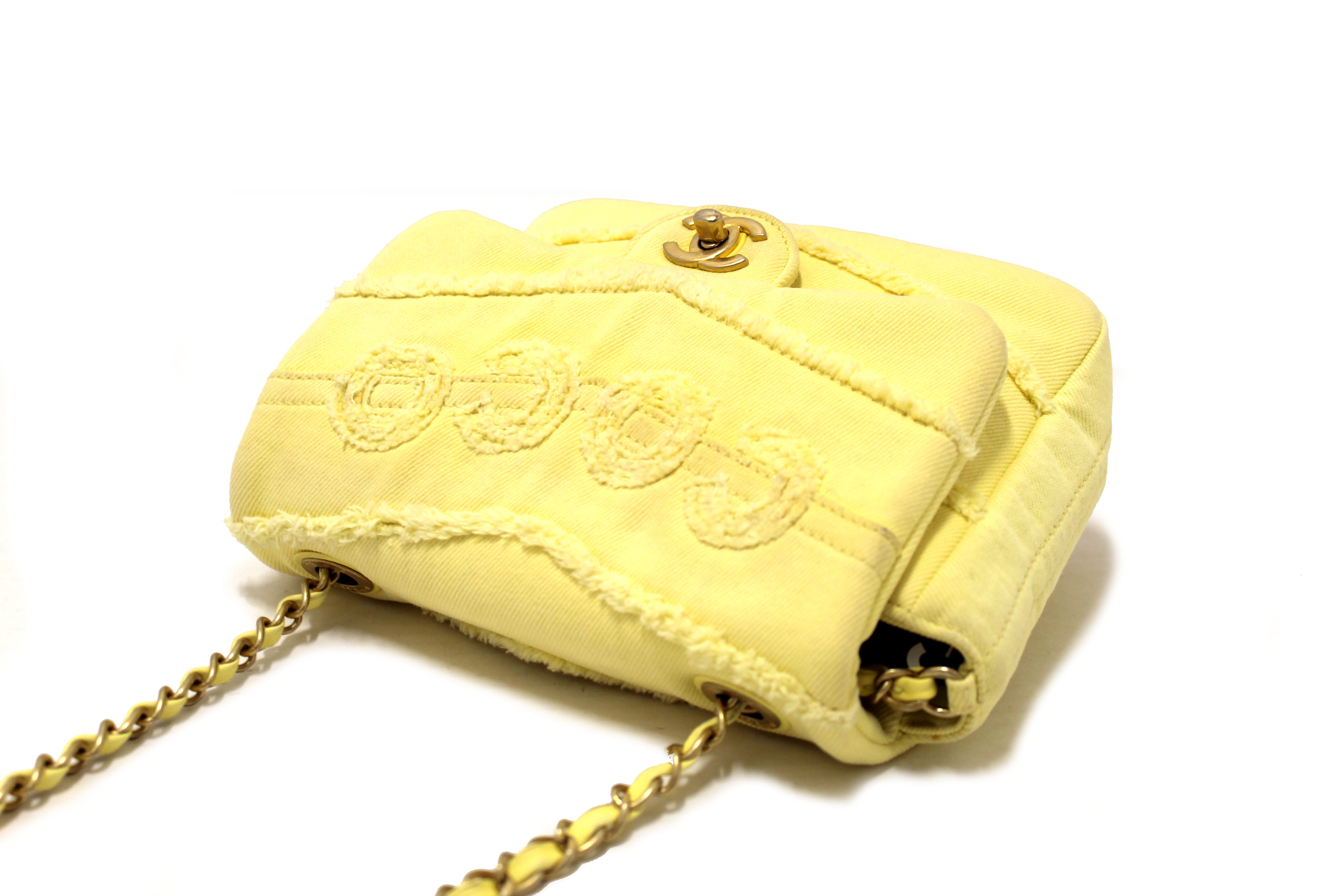 Authentic Chanel Yellow Denim CoCo Flap Messenger Bag