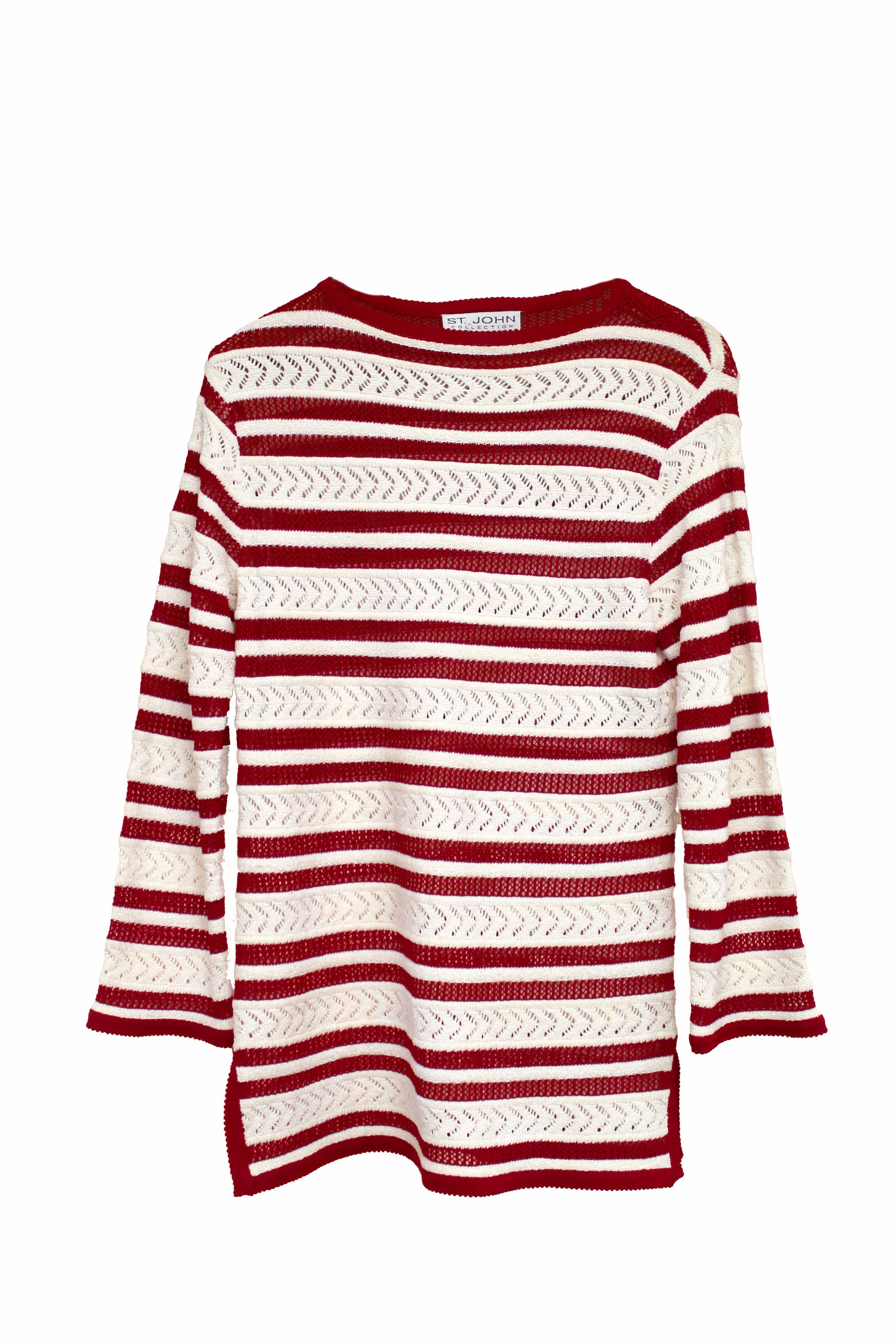 Authentic St John Red and White Striped Knit Sweater Size