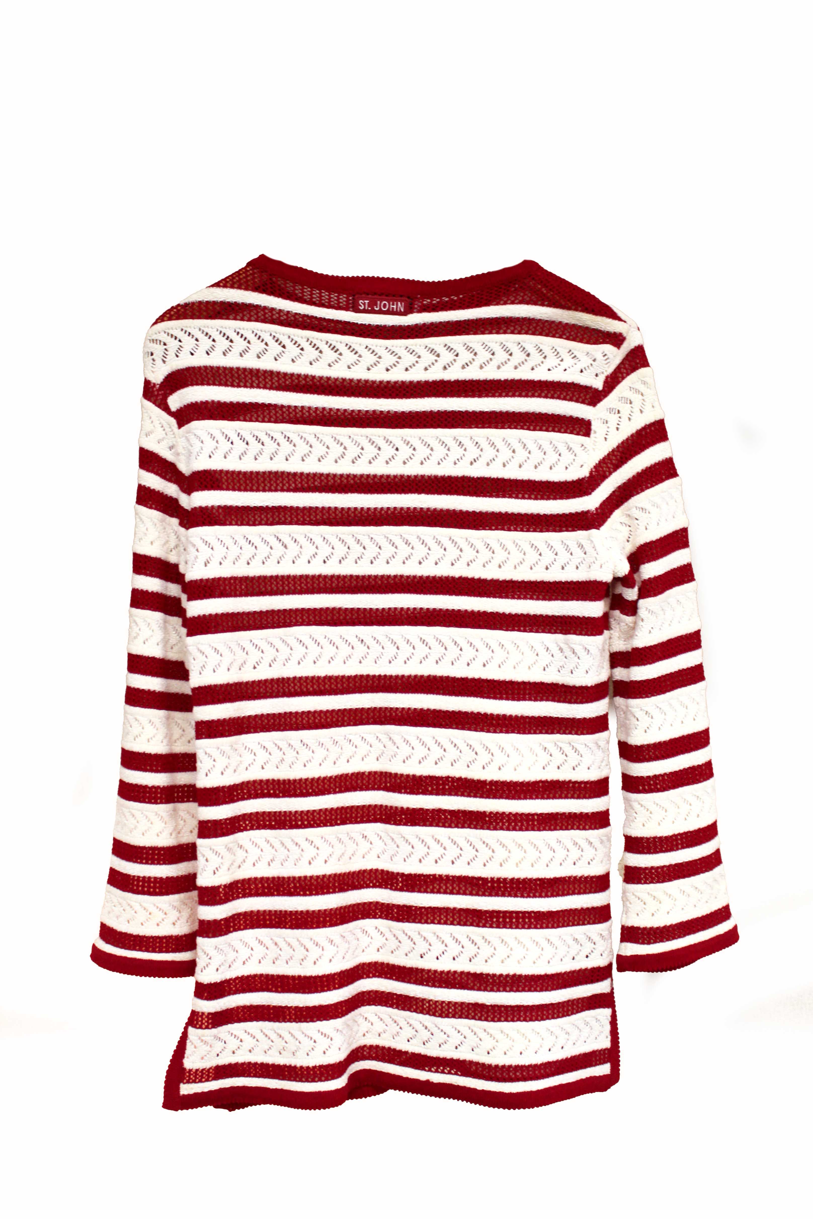 Authentic St John Red and White Striped Knit Sweater Size