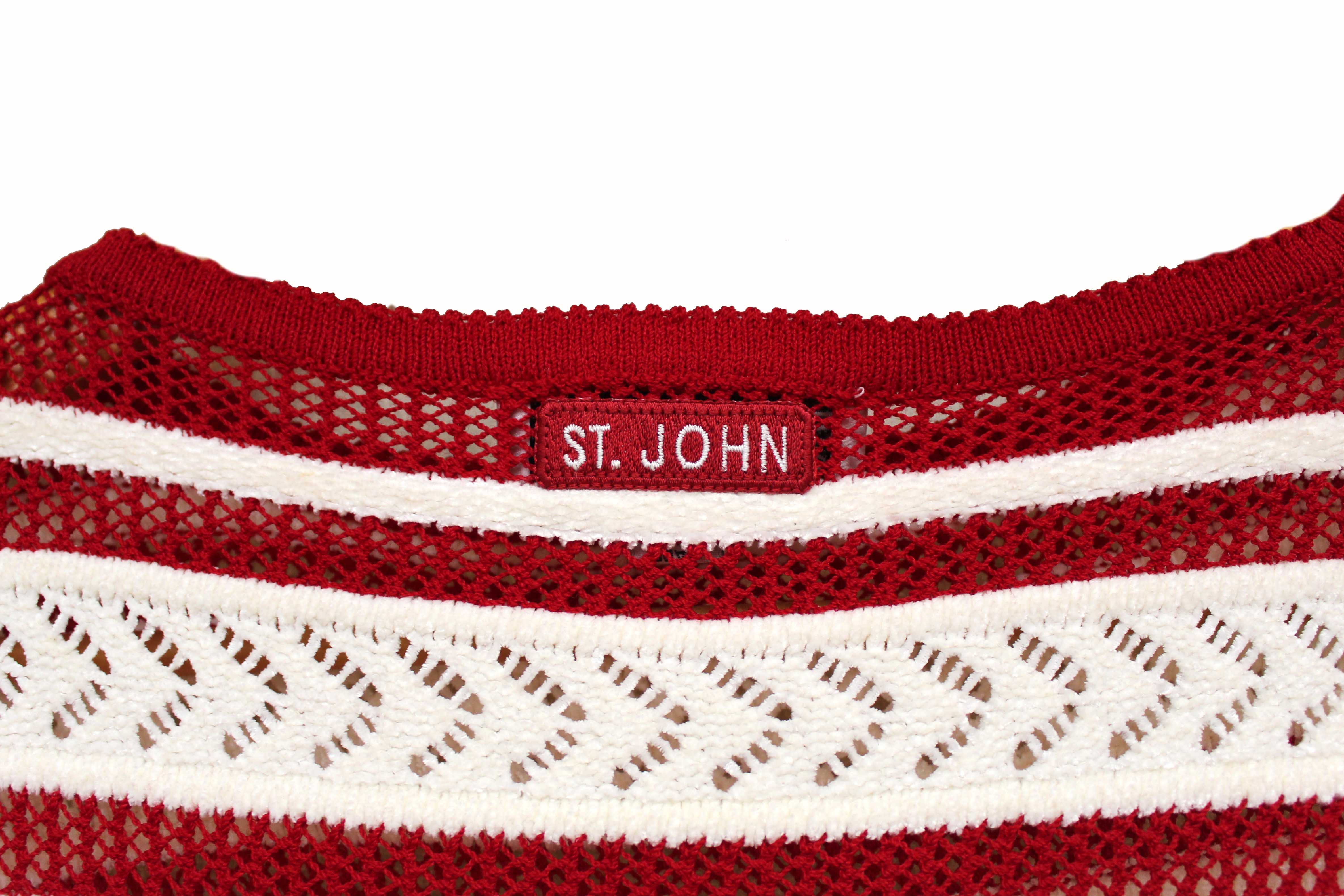Authentic St John Red and White Striped Knit Sweater Size