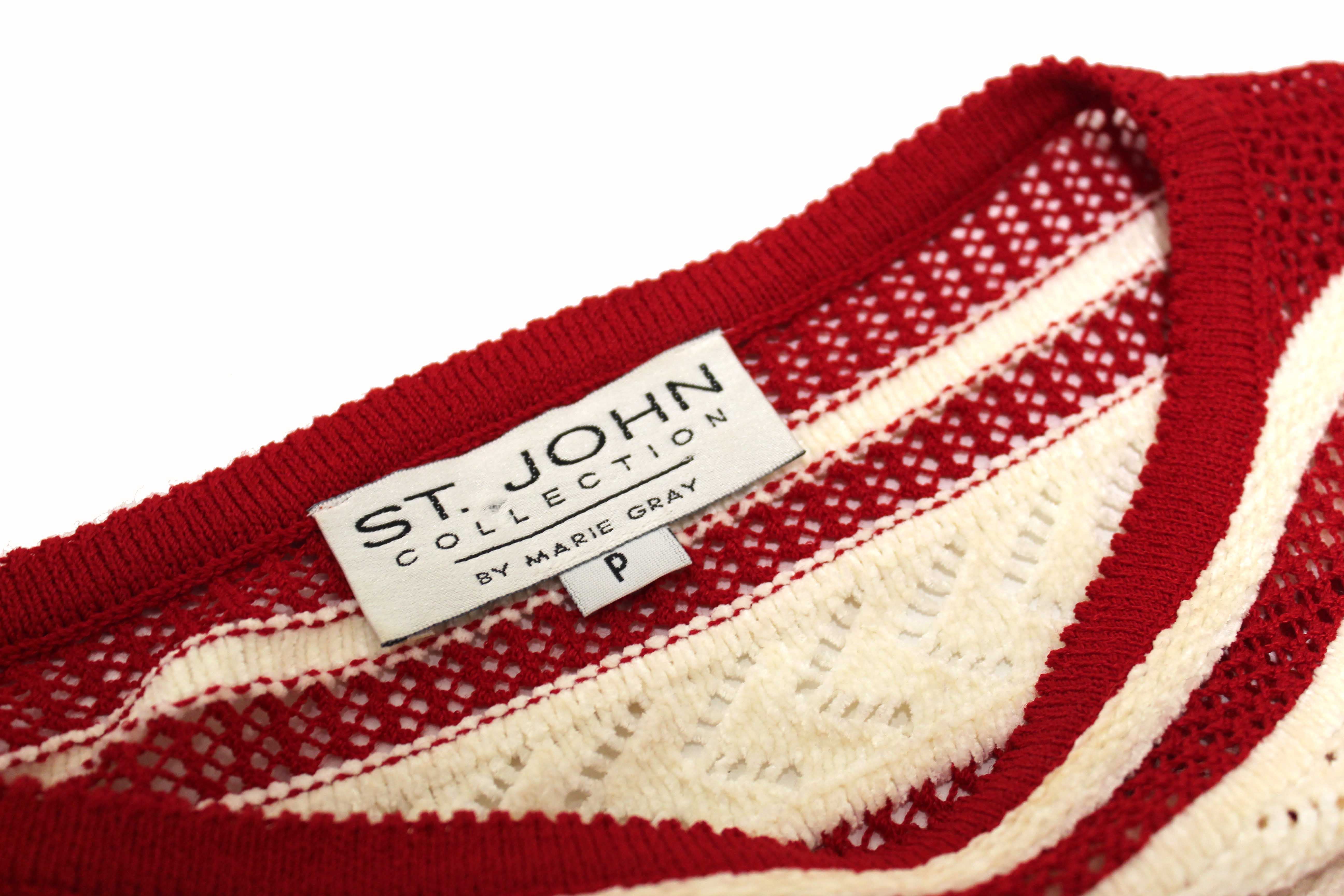 Authentic St John Red and White Striped Knit Sweater Size