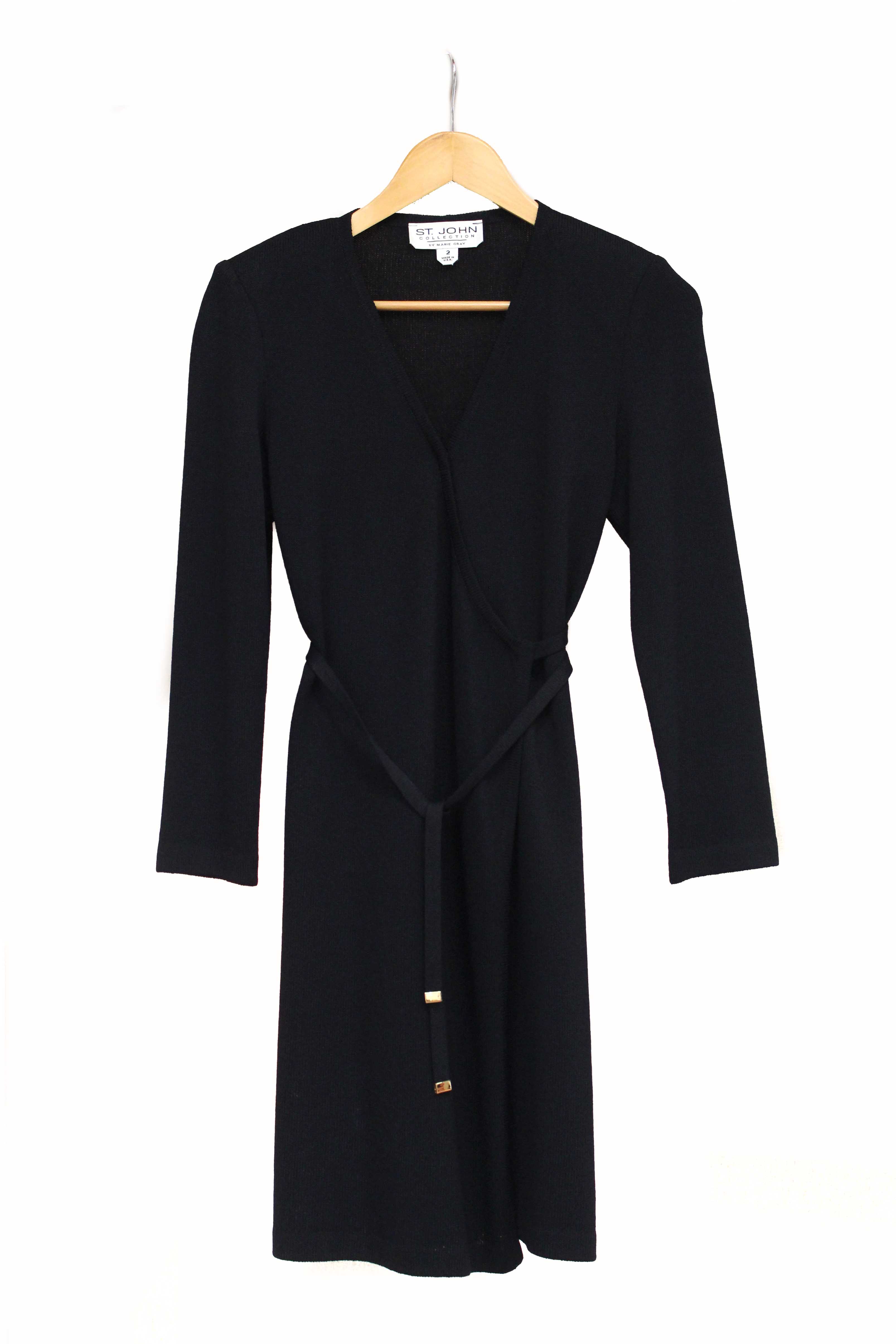 Authentic St John Black Wrap-Around Knit Dress Size Size 2