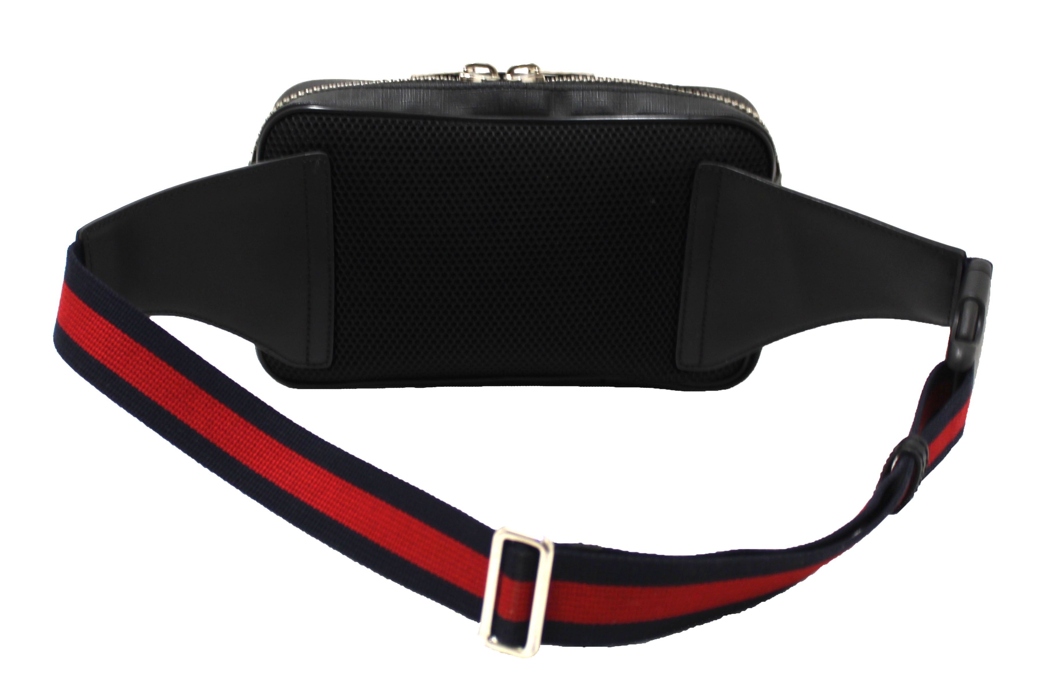 Authentic Gucci Black and Grey GG Supreme Canvas Belt Bag 474293