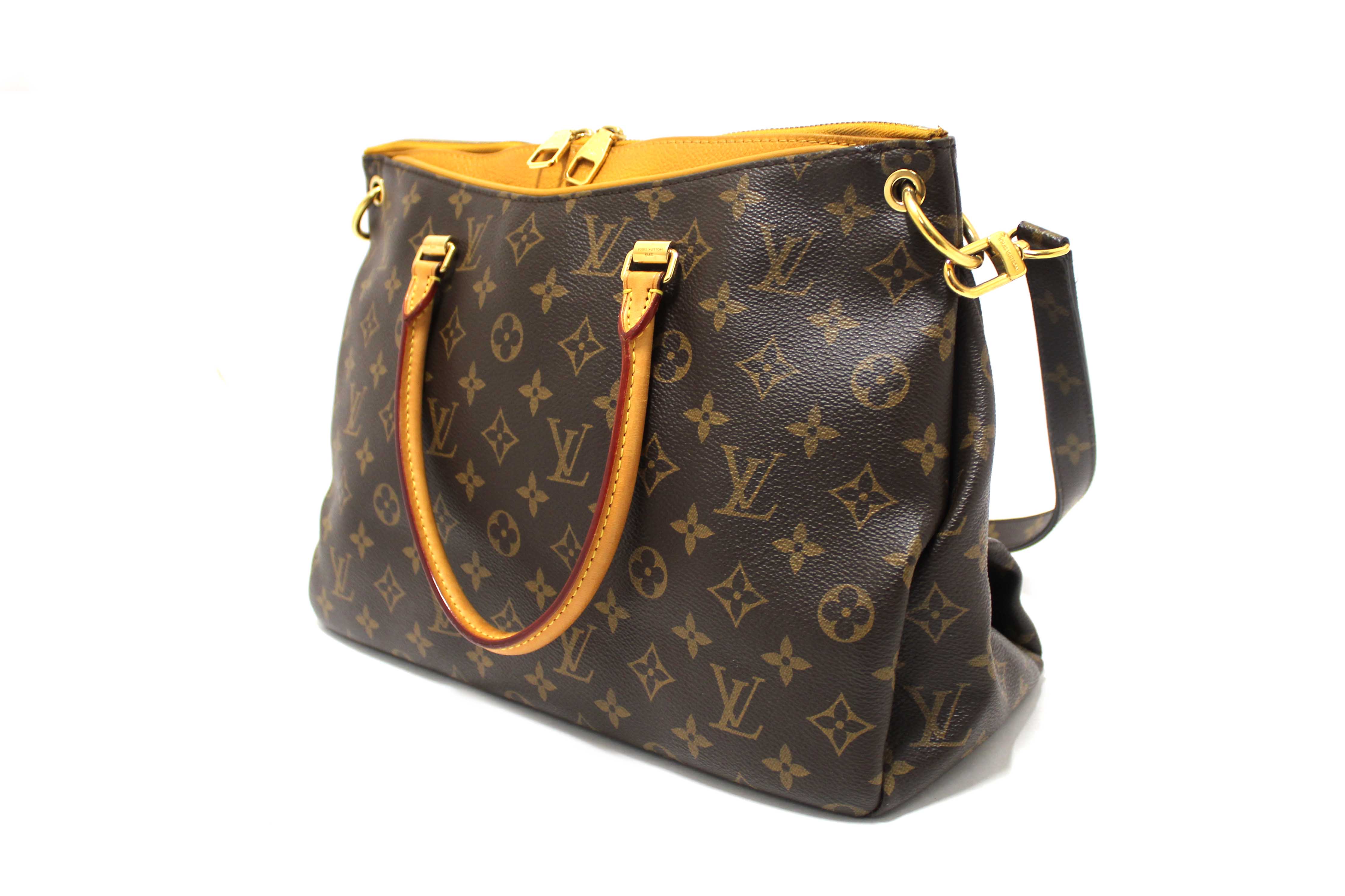 Authentic Louis Vuitton Classic Monogram with Safran Leather Pallas MM Handbag