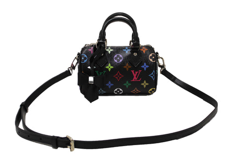 Authentic Louis Vuitton Limited Edition Black Multicolor Monogram LV x TM Nano Speedy Bag