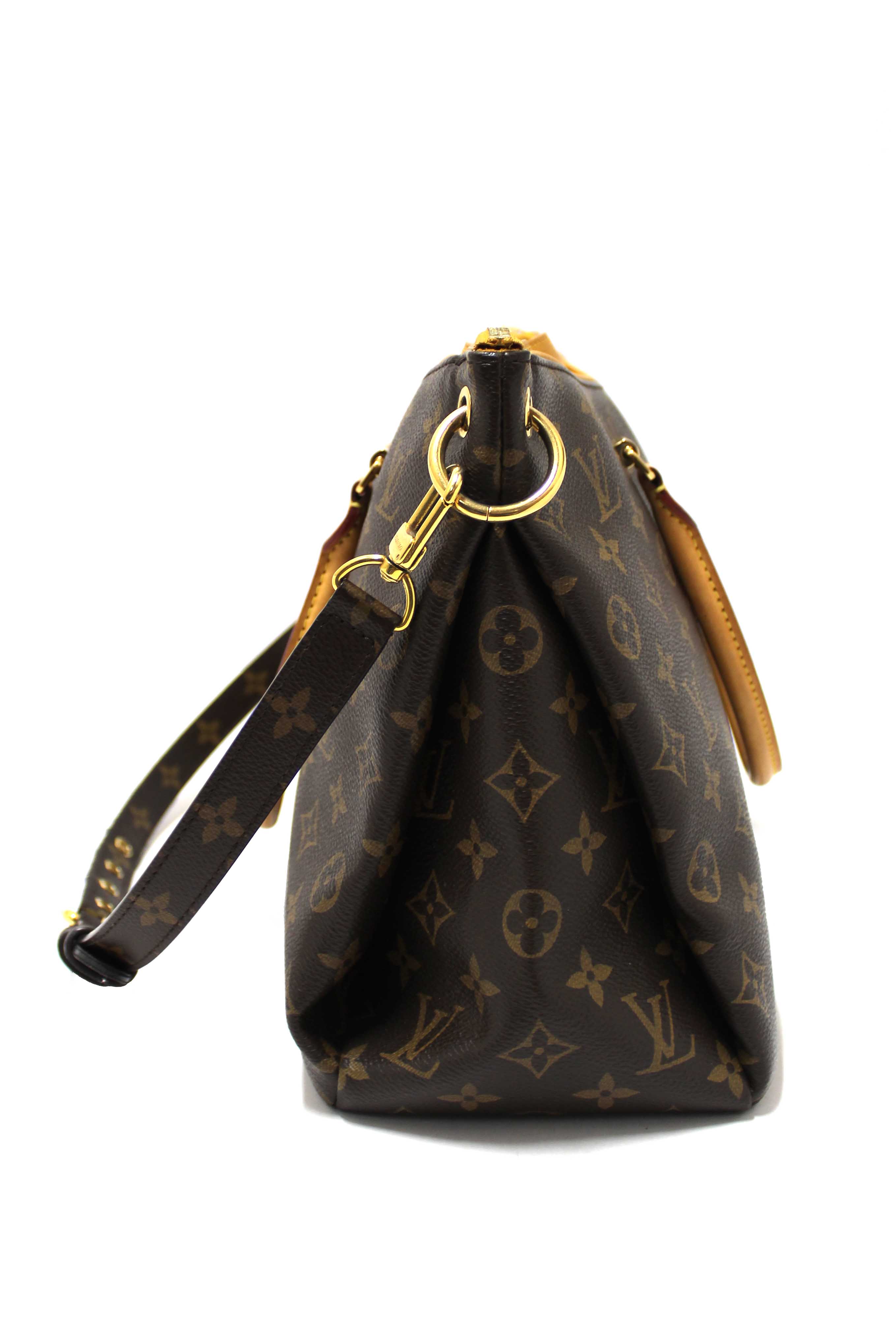 Authentic Louis Vuitton Classic Monogram with Safran Leather Pallas MM Handbag