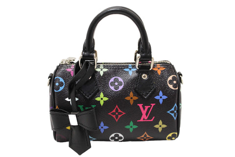 Authentic Louis Vuitton Limited Edition Black Multicolor Monogram LV x TM Nano Speedy Bag
