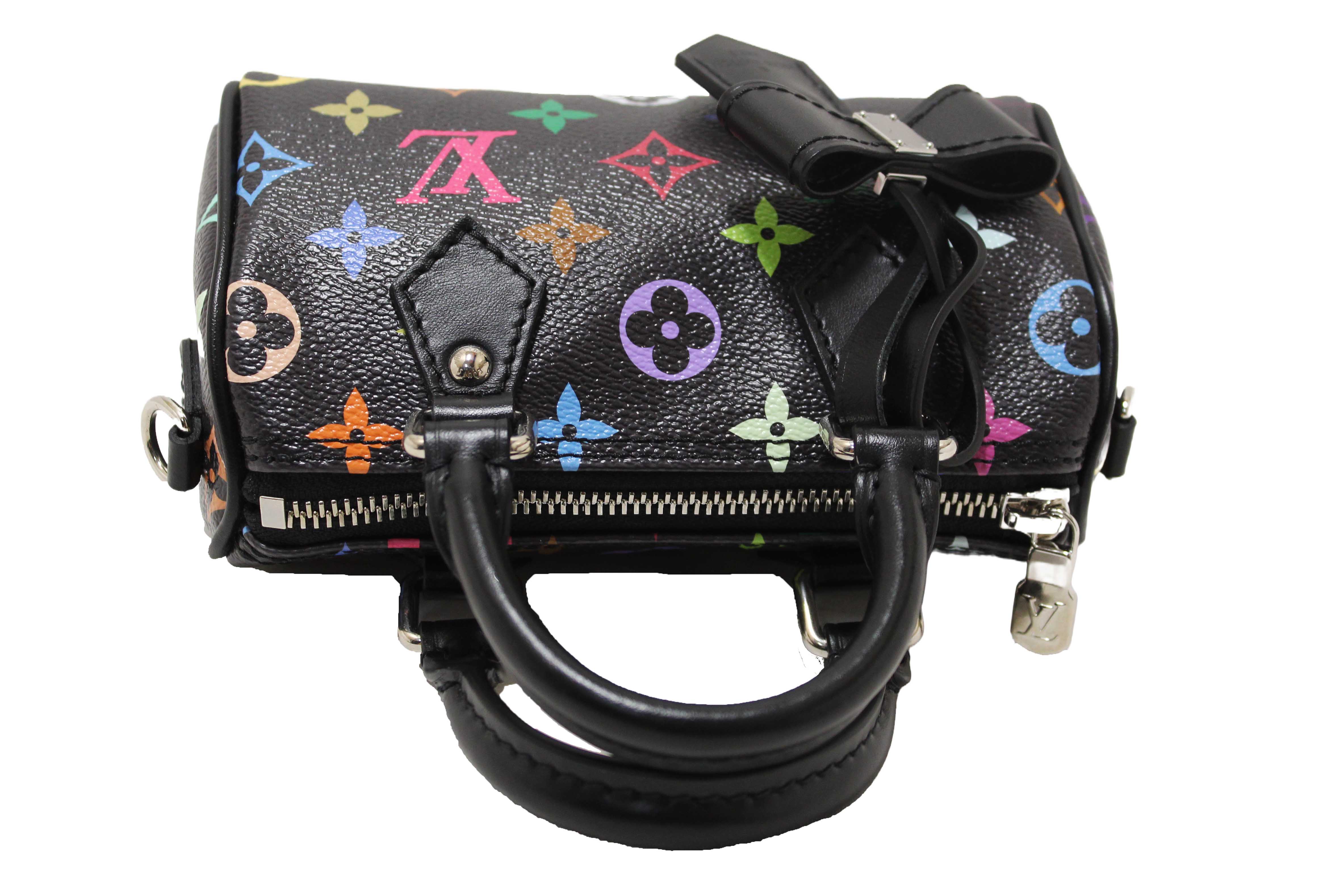 Authentic Louis Vuitton Limited Edition Black Multicolor Monogram LV x TM Nano Speedy Bag