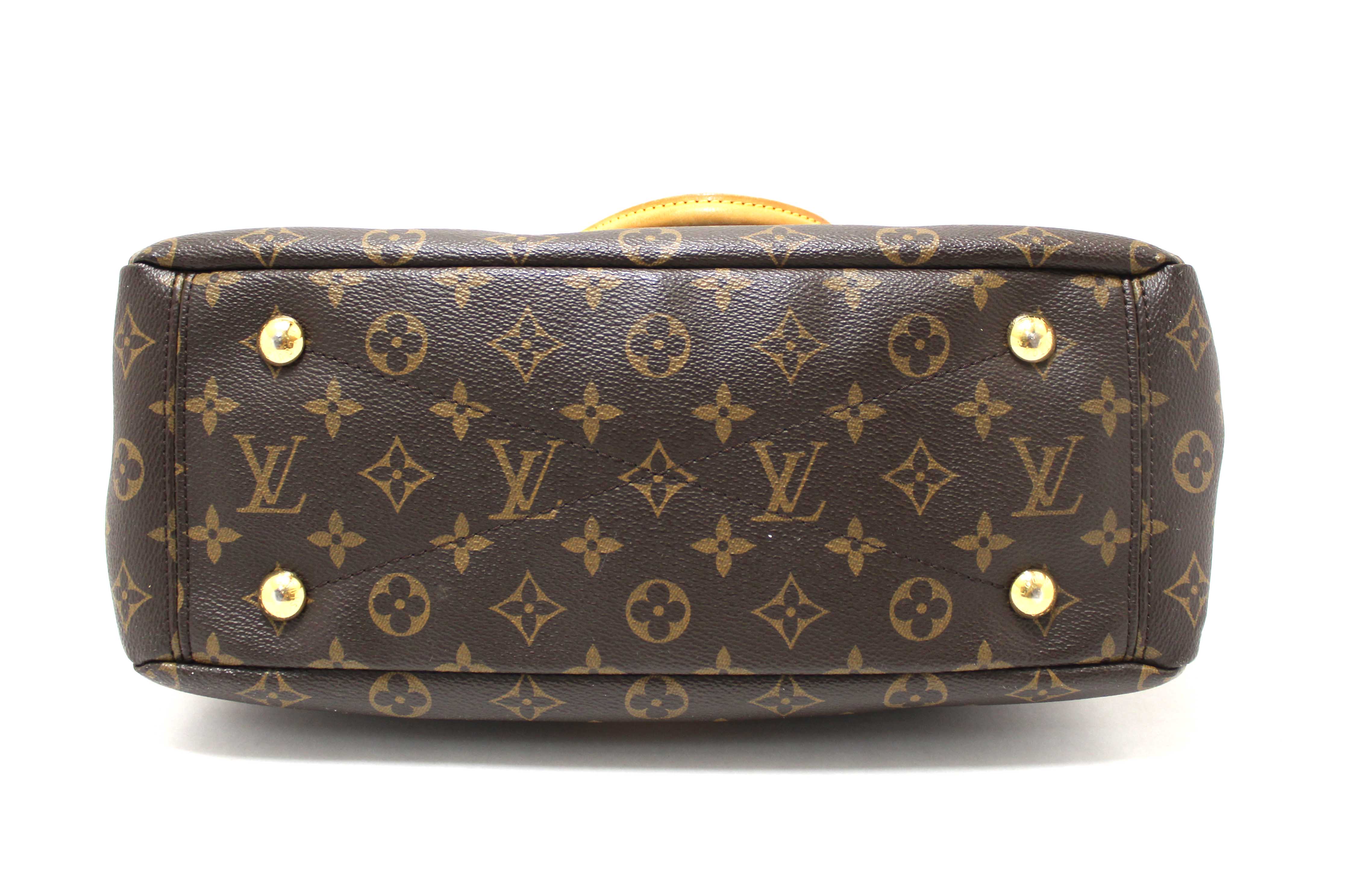 Authentic Louis Vuitton Classic Monogram with Safran Leather Pallas MM Handbag