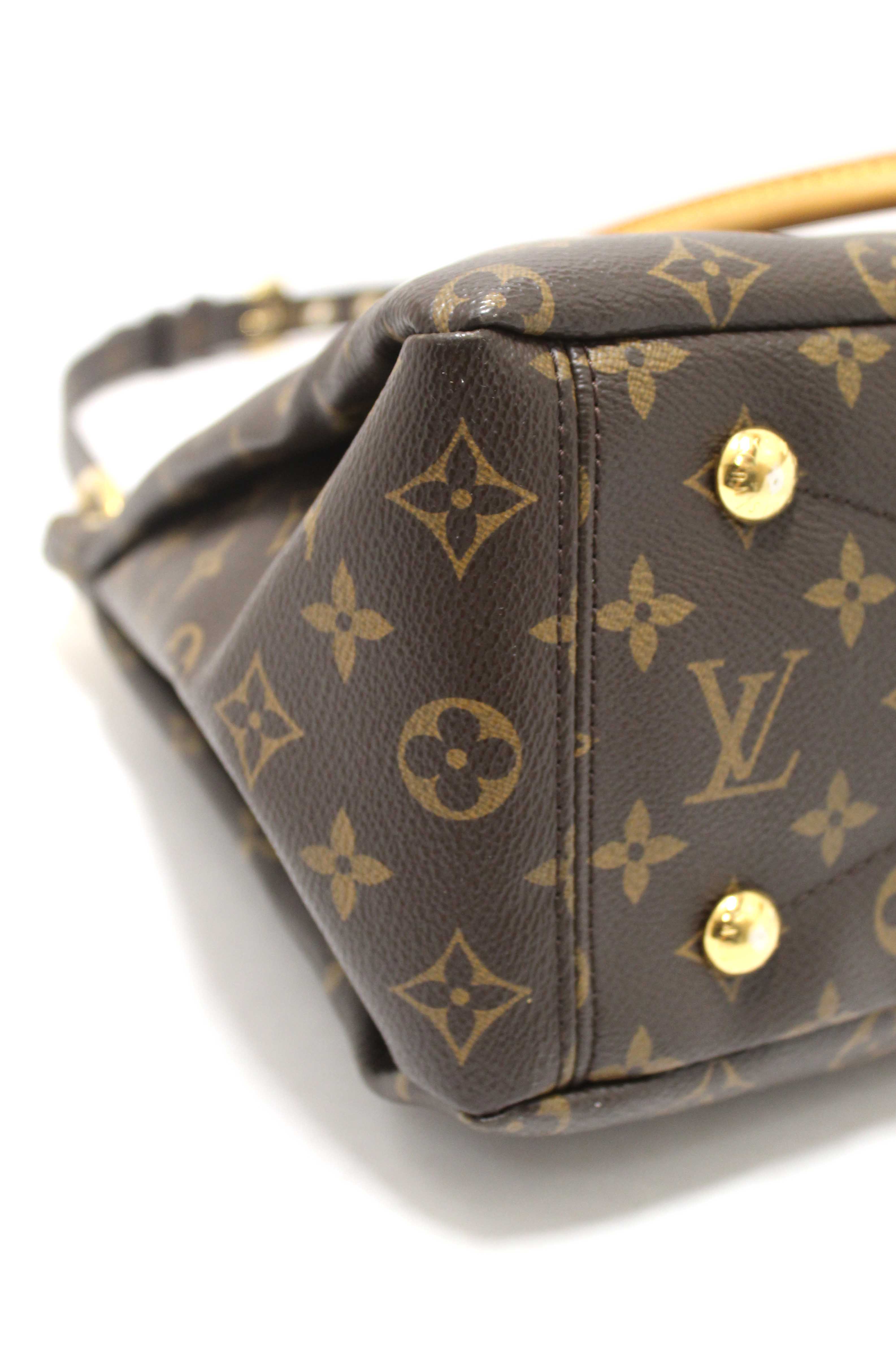 Authentic Louis Vuitton Classic Monogram with Safran Leather Pallas MM Handbag
