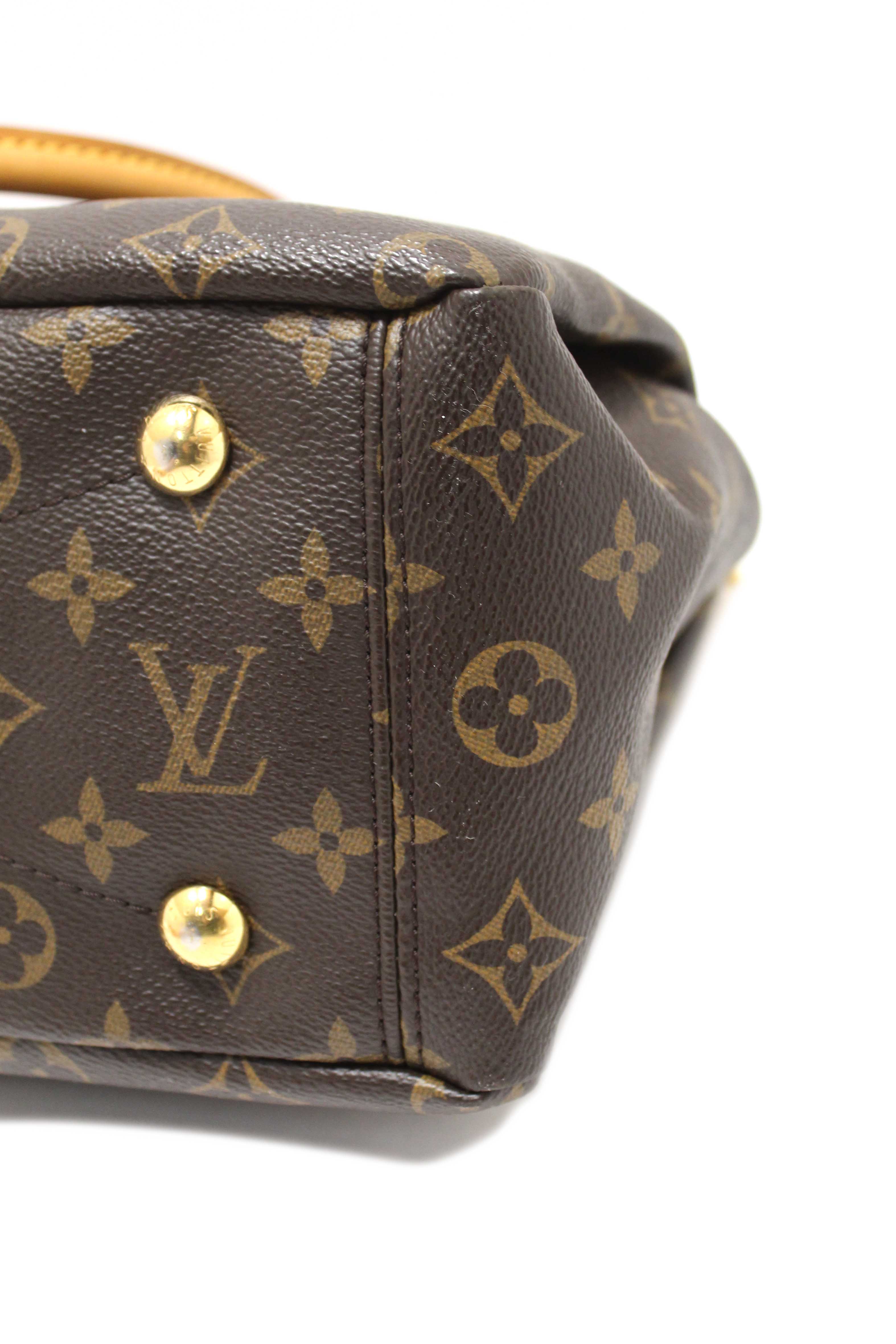 Authentic Louis Vuitton Classic Monogram with Safran Leather Pallas MM Handbag
