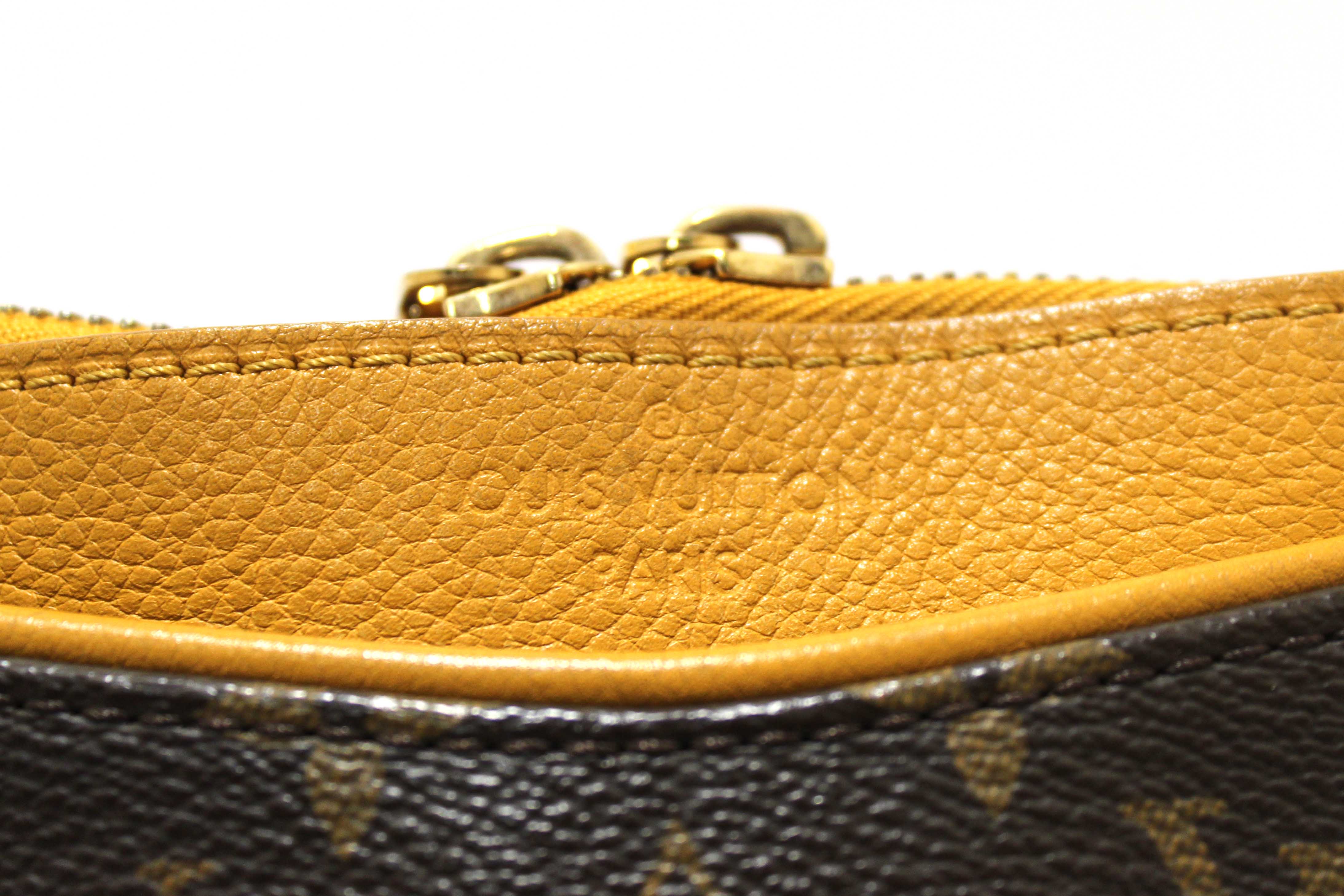 Authentic Louis Vuitton Classic Monogram with Safran Leather Pallas MM Handbag