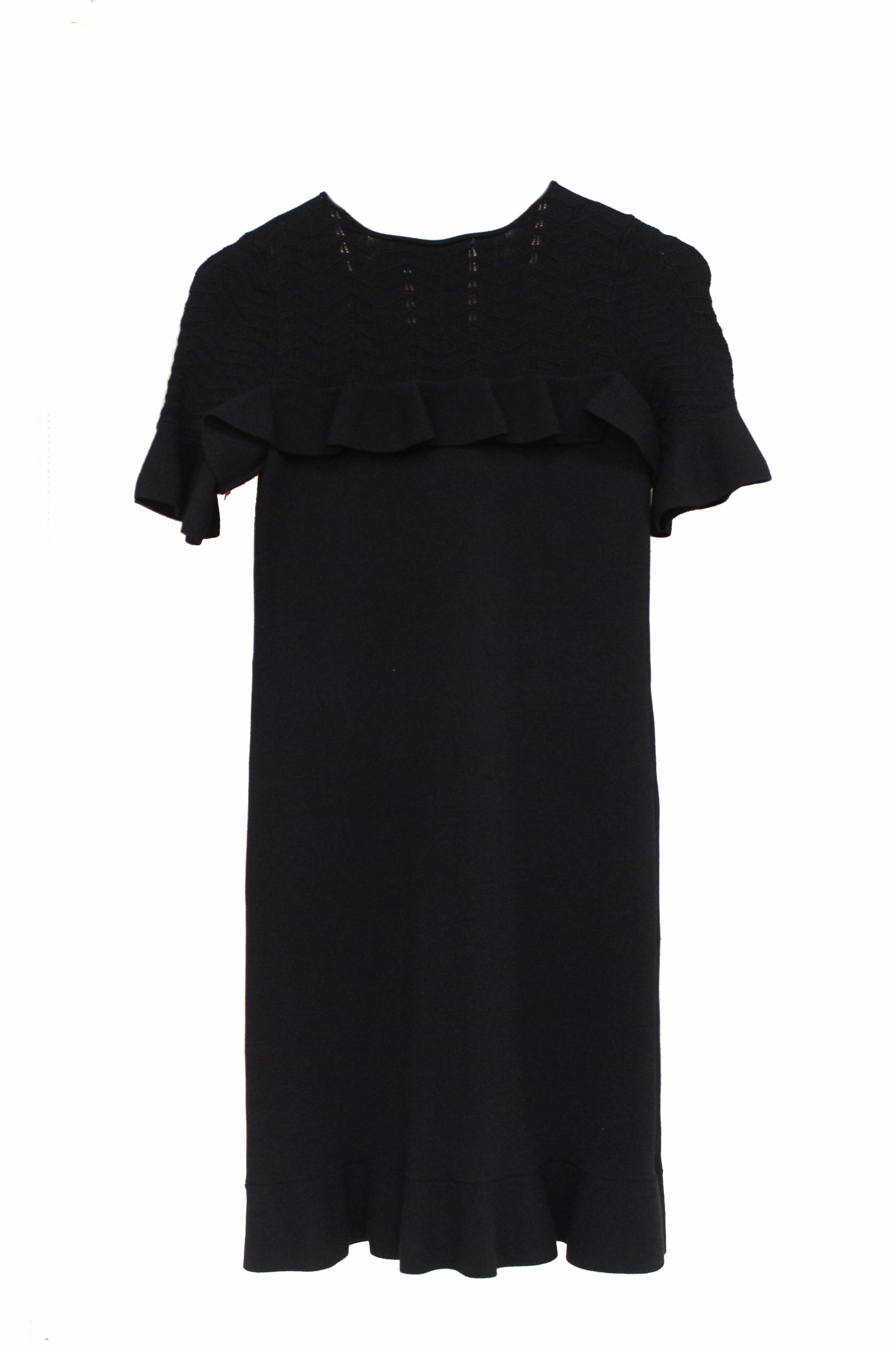 Authentic St John Black Chevron Ruffle Sweater Dress Size M