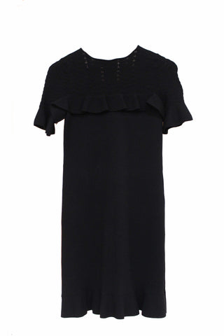 Authentic St John Black Chevron Ruffle Sweater Dress Size M