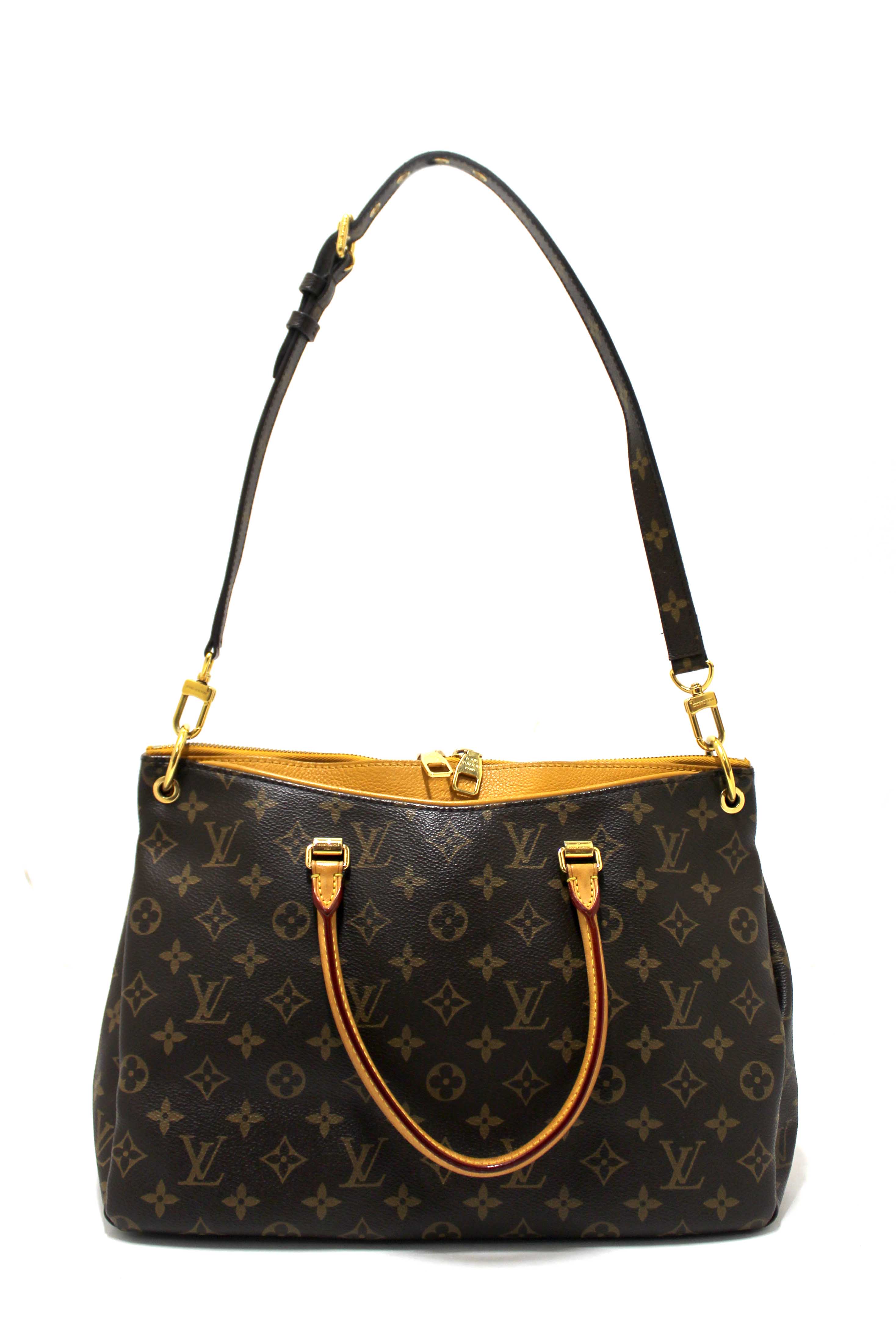 Authentic Louis Vuitton Classic Monogram with Safran Leather Pallas MM Handbag