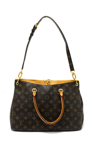 Authentic Louis Vuitton Classic Monogram with Safran Leather Pallas MM Handbag
