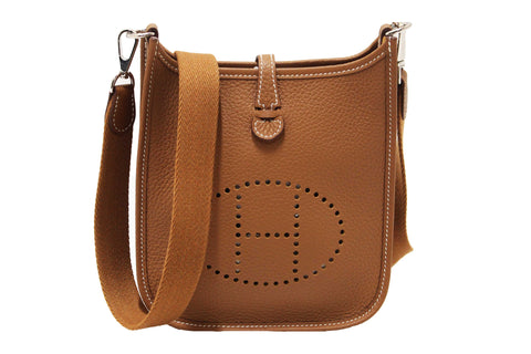 Authentic Hermes Brown Clemence Leather Evelyne 16 Amazone Bag