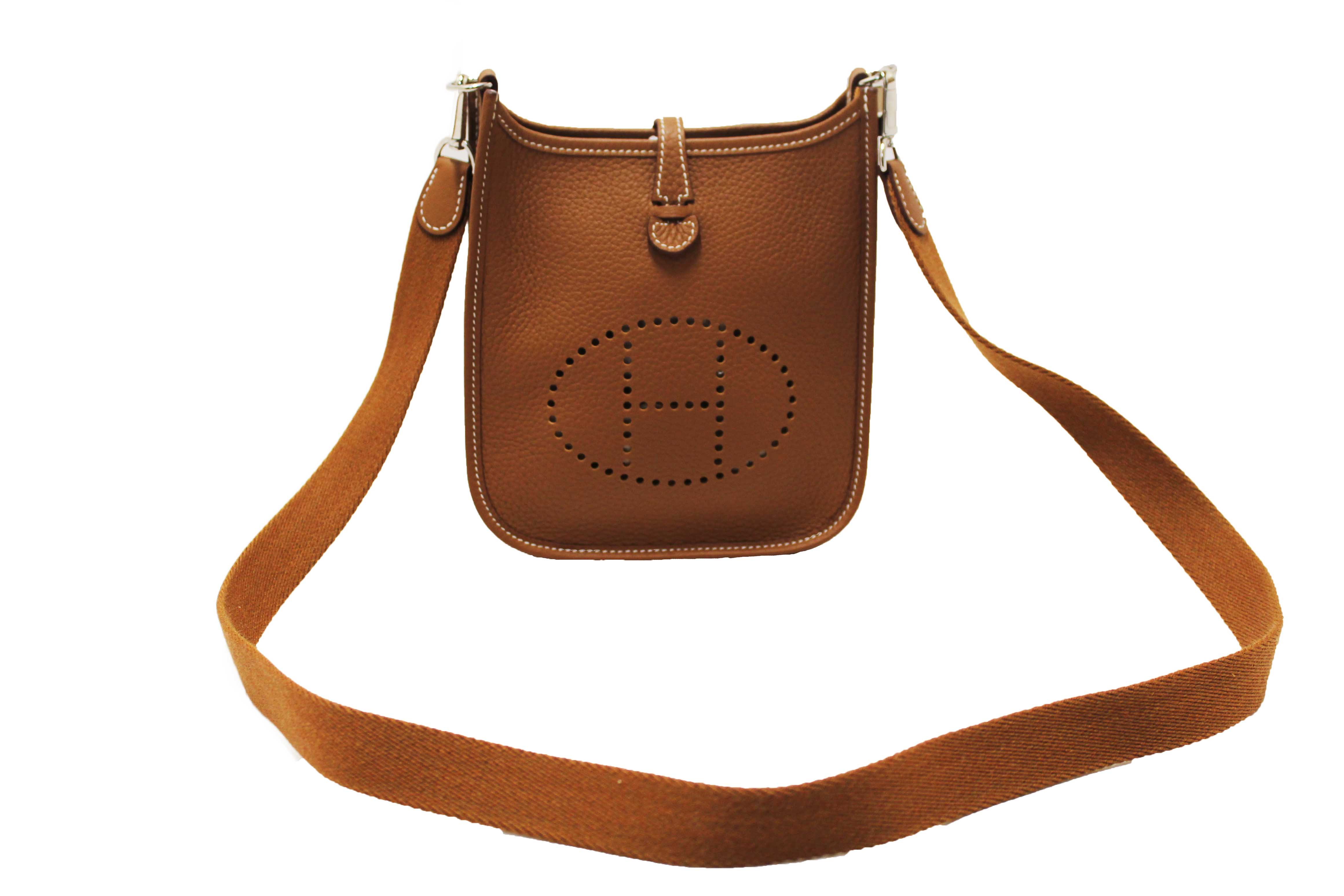Authentic Hermes Brown Clemence Leather Evelyne 16 Amazone Bag