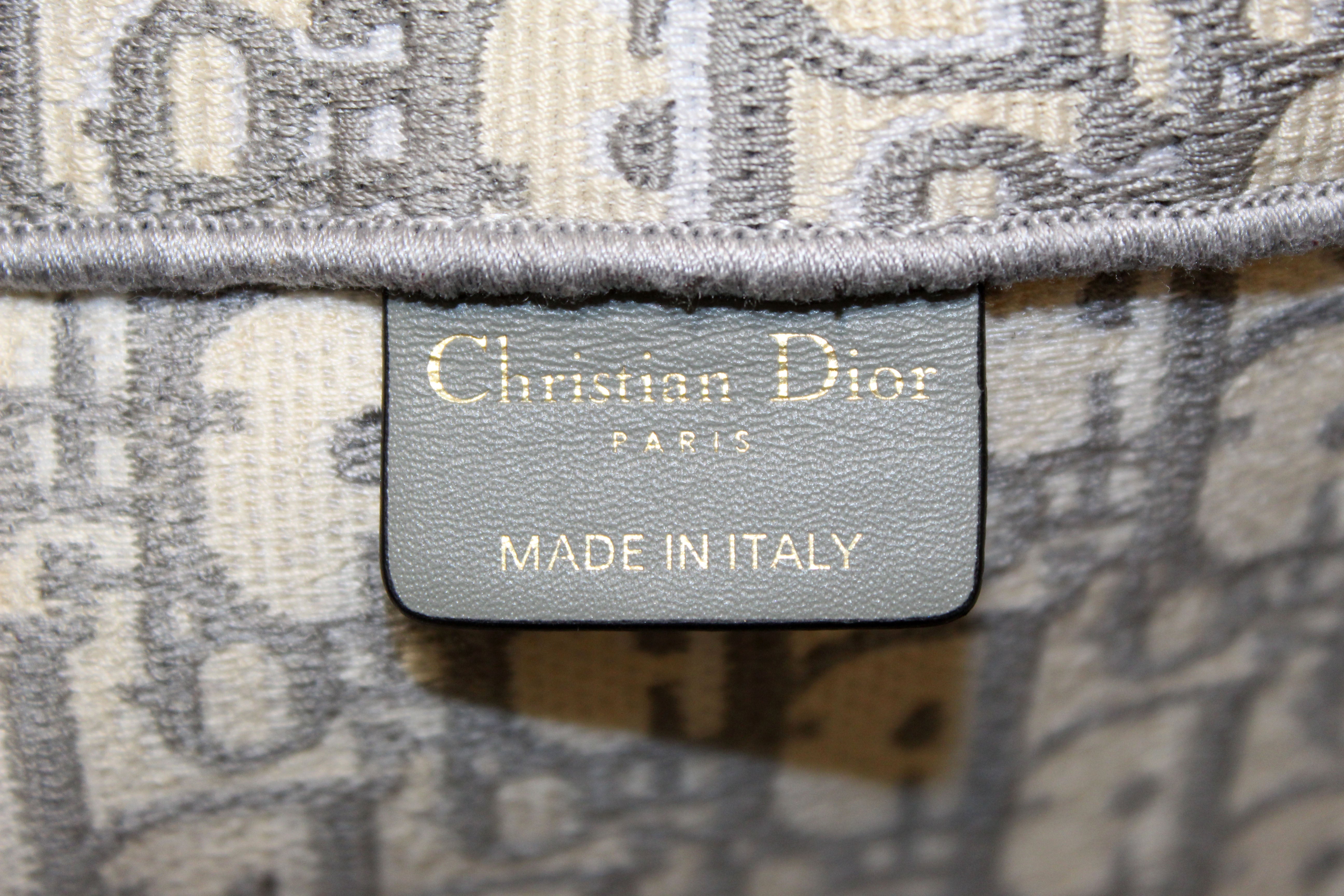 Authentic Christian Dior Ecru And Gray Dior Oblique Embroidery Large Dior Book Tote