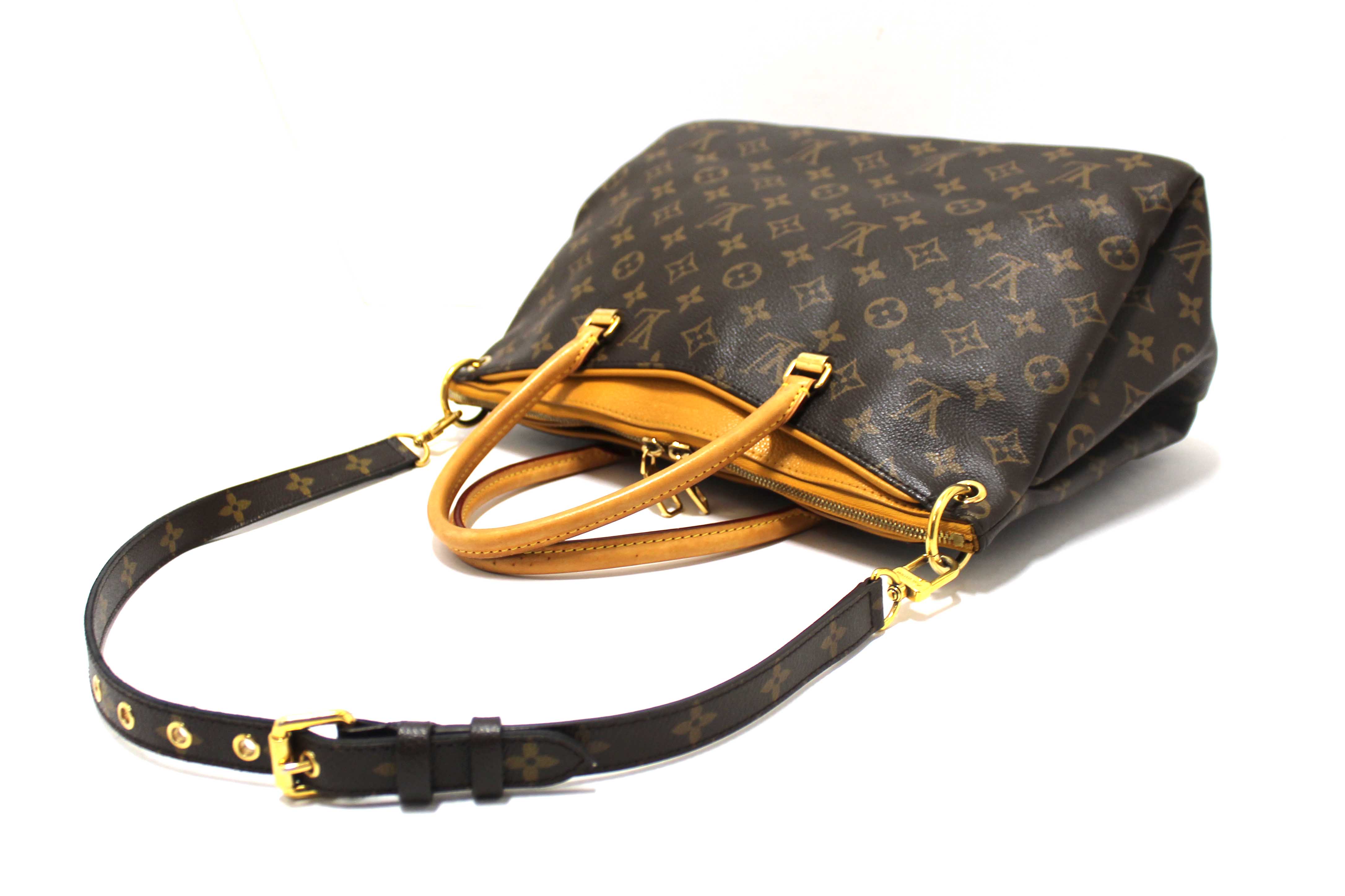 Authentic Louis Vuitton Classic Monogram with Safran Leather Pallas MM Handbag