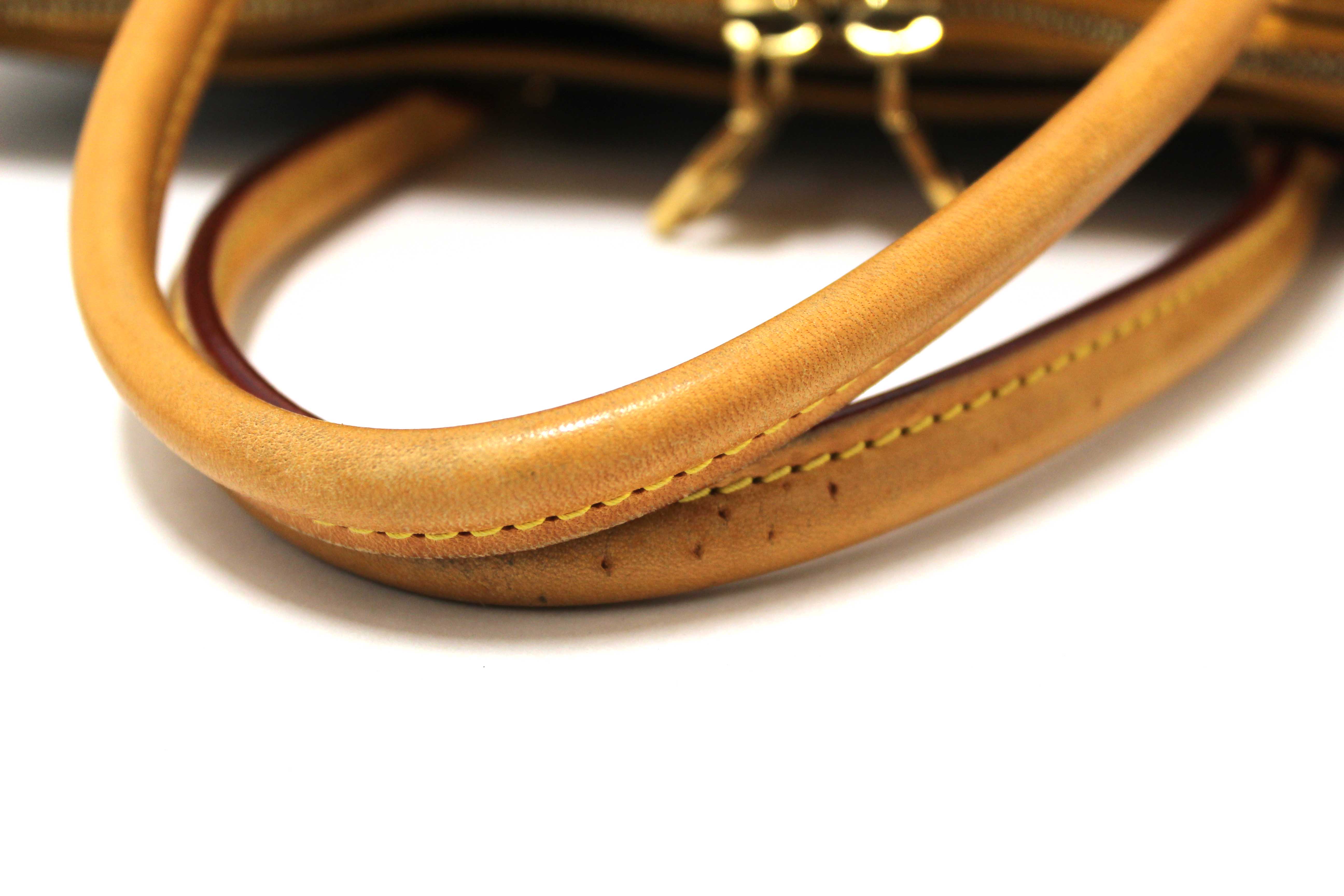 Authentic Louis Vuitton Classic Monogram with Safran Leather Pallas MM Handbag