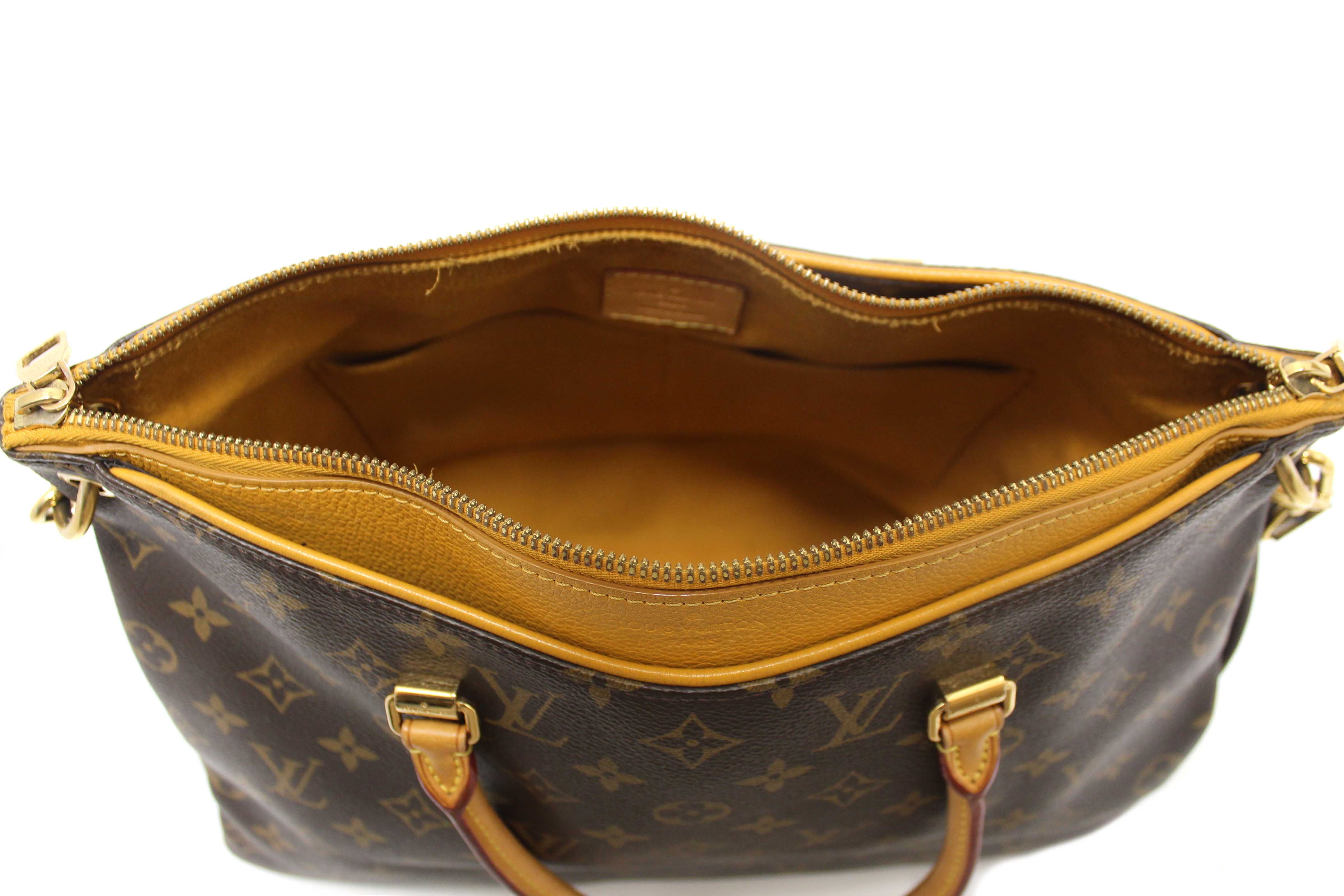 Authentic Louis Vuitton Classic Monogram with Safran Leather Pallas MM Handbag