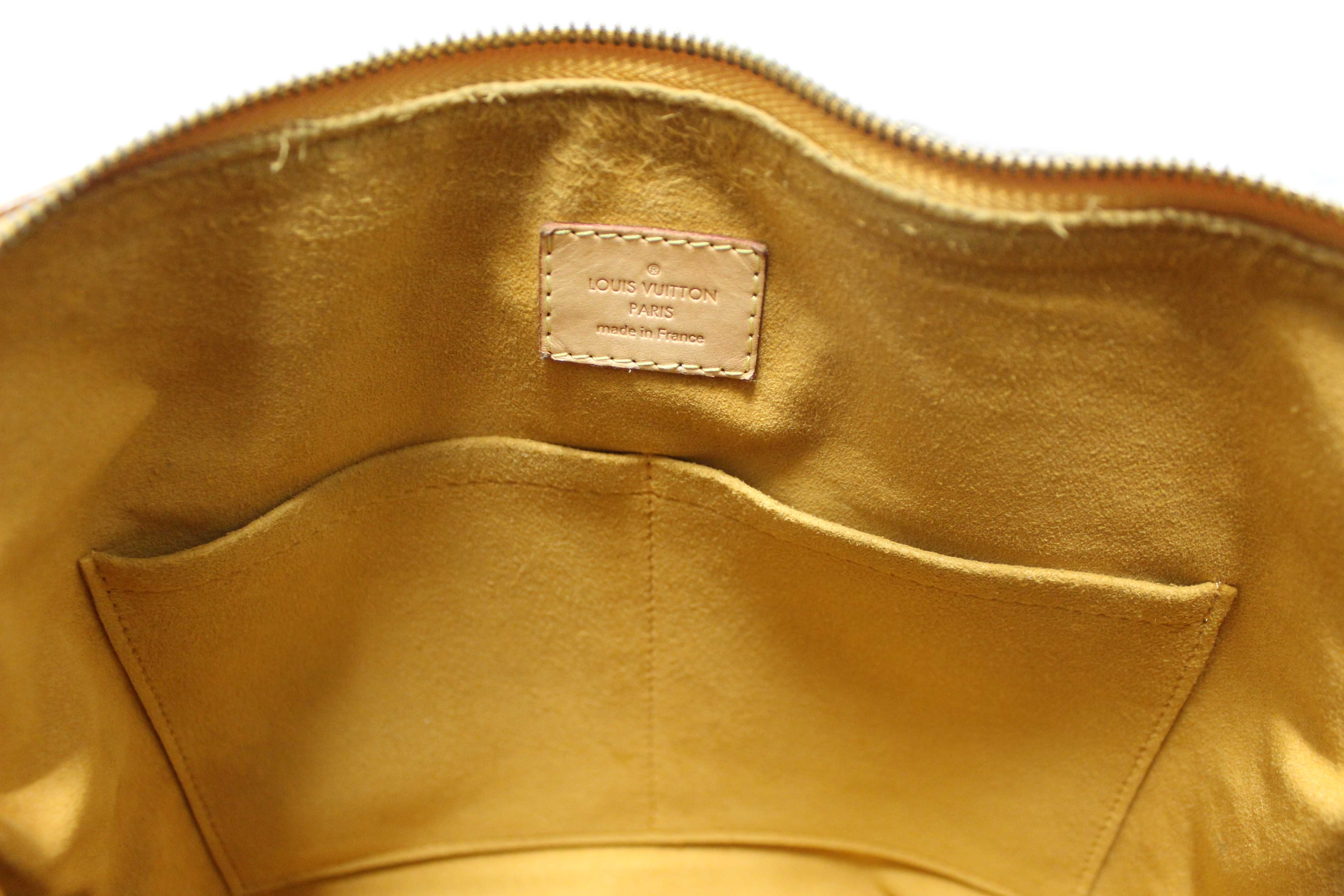 Authentic Louis Vuitton Classic Monogram with Safran Leather Pallas MM Handbag