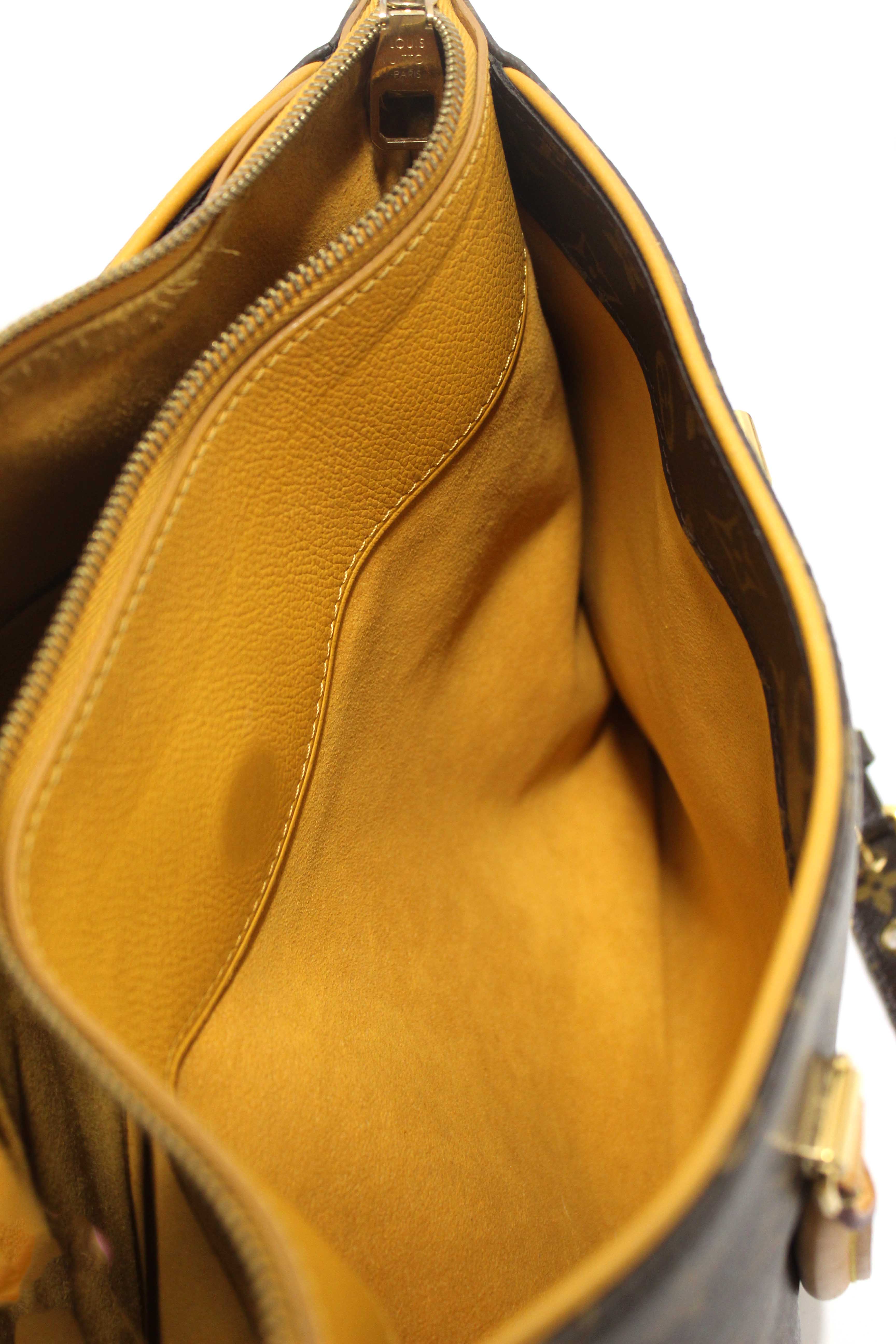 Authentic Louis Vuitton Classic Monogram with Safran Leather Pallas MM Handbag