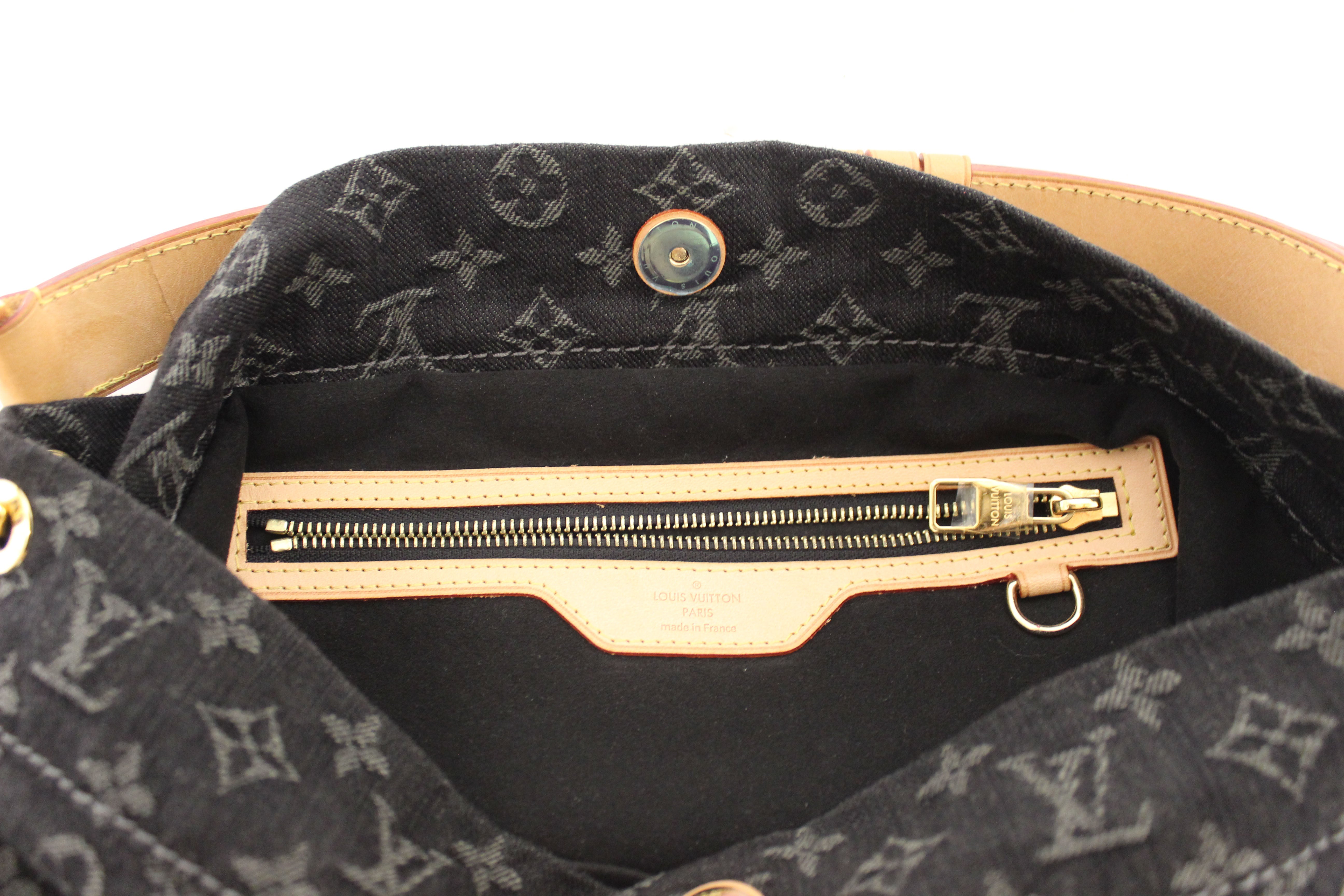 Authentic Louis Vuitton Black Monogram Denim Denim Daily PM Hobo Shoulder Bag