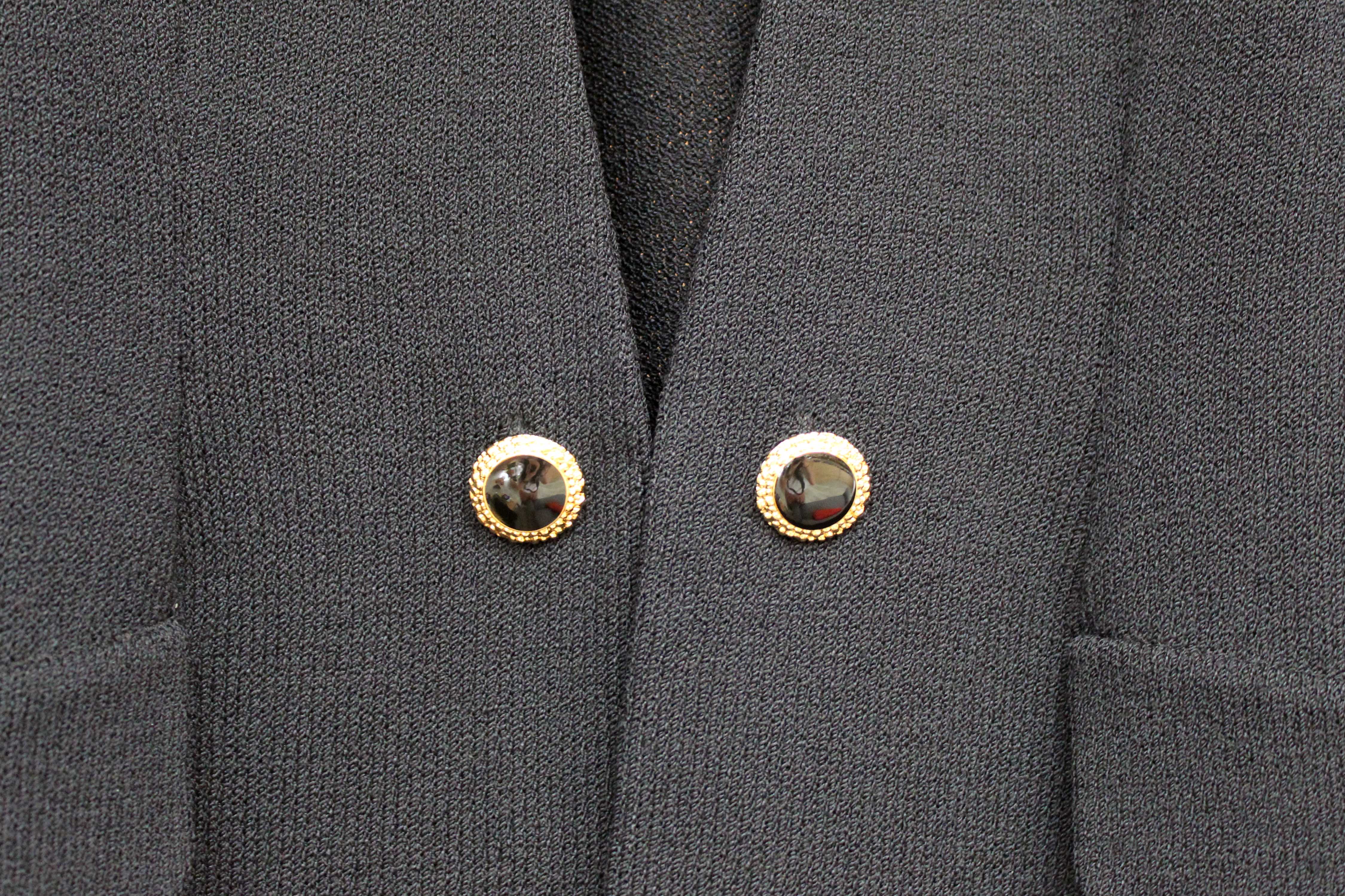 Authentic St John Black Knit Jacket with Gold Embellishments Size 2