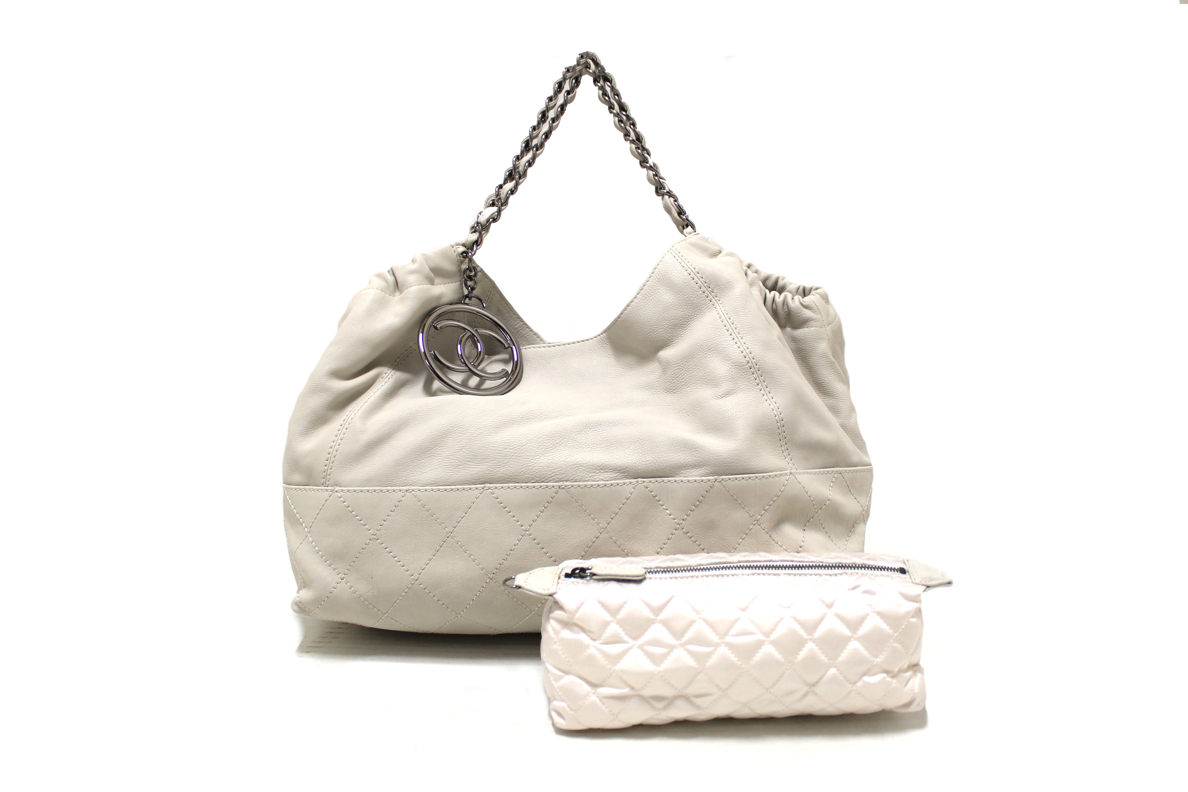 Authentic Chanel White Calfskin Leather Coco Cabas Shoulder Tote Bag –  Paris Station Shop