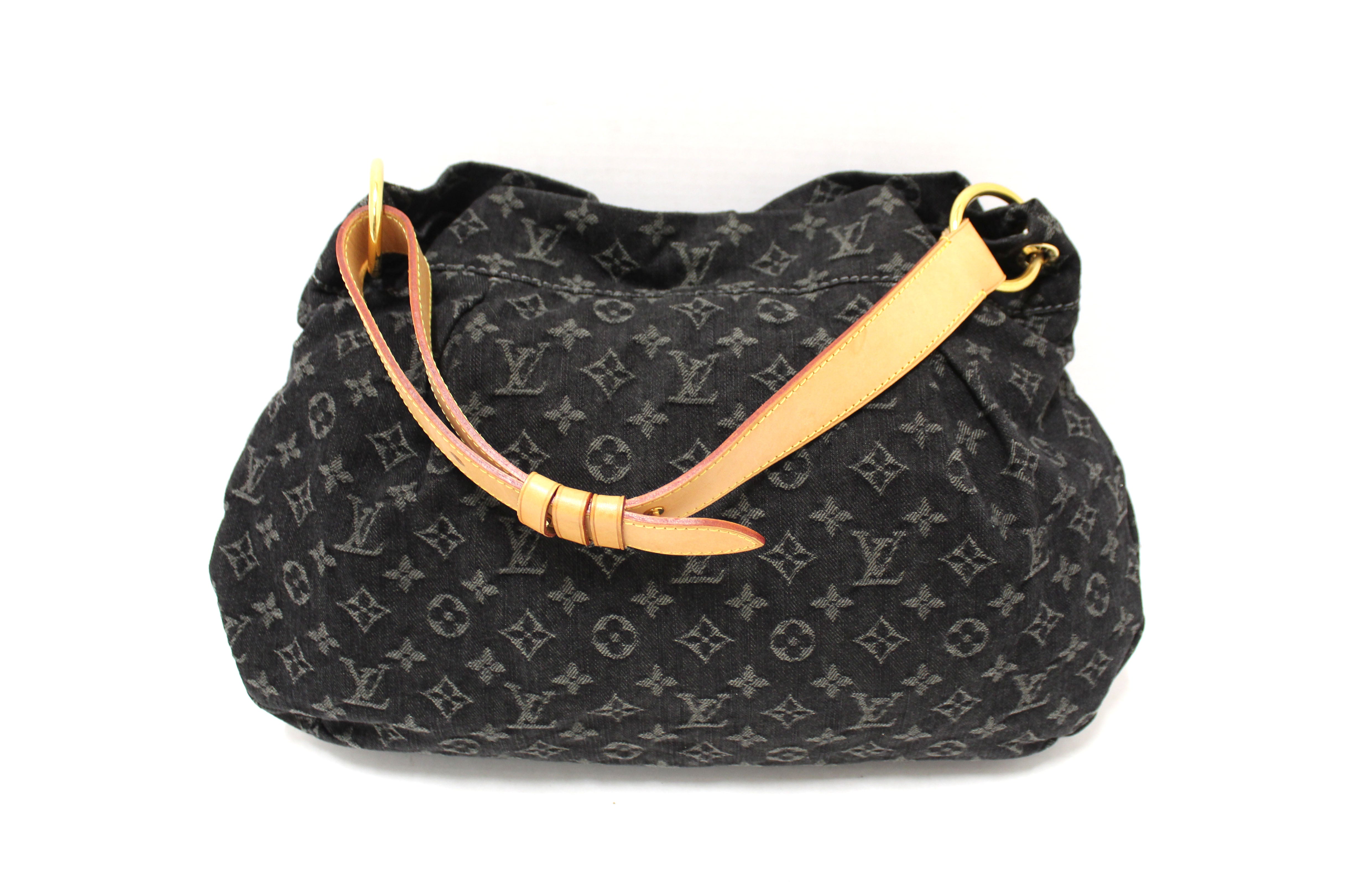 Authentic Louis Vuitton Black Monogram Denim Denim Daily PM Hobo Shoulder Bag