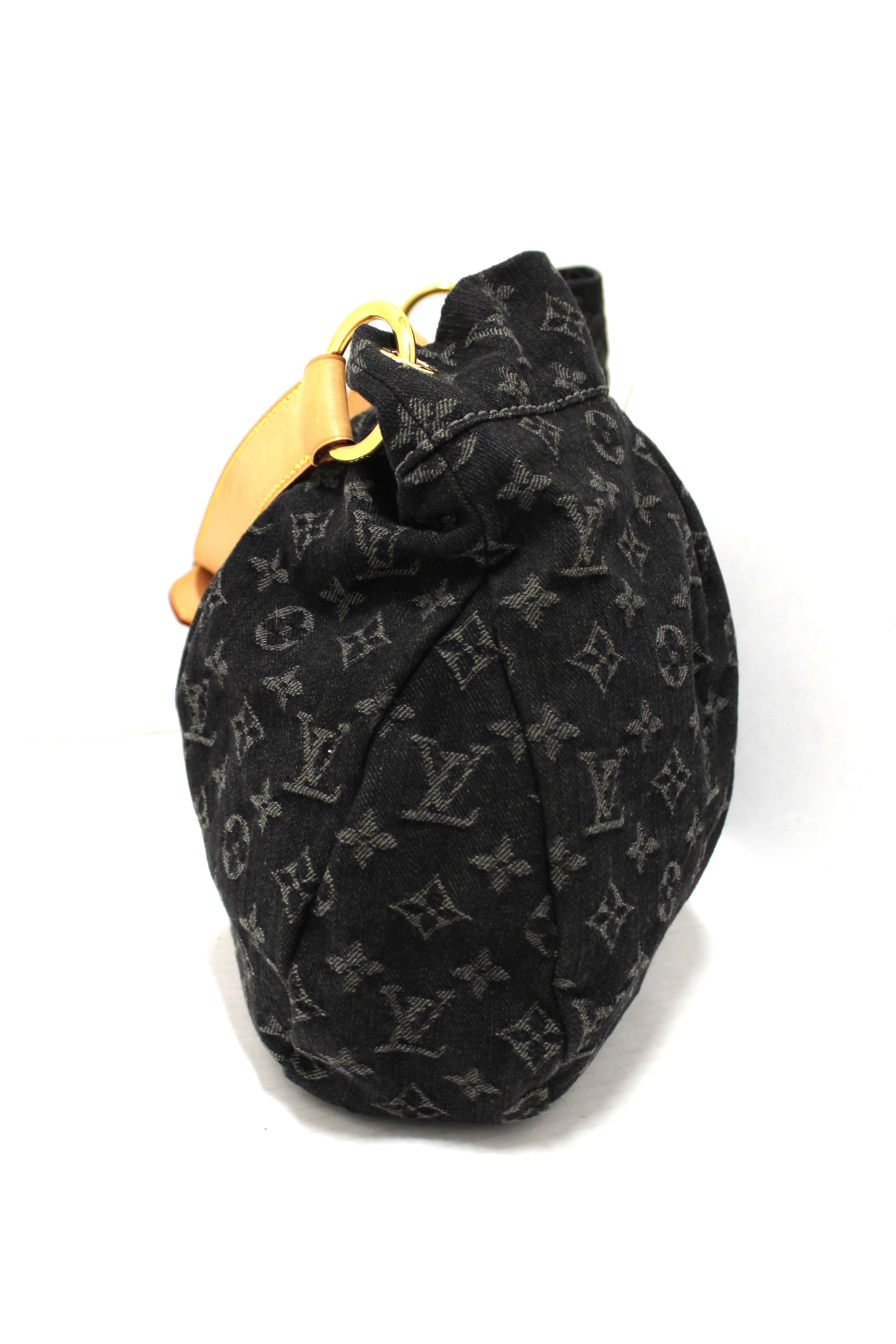 Authentic Louis Vuitton Black Monogram Denim Denim Daily PM Hobo Shoulder Bag