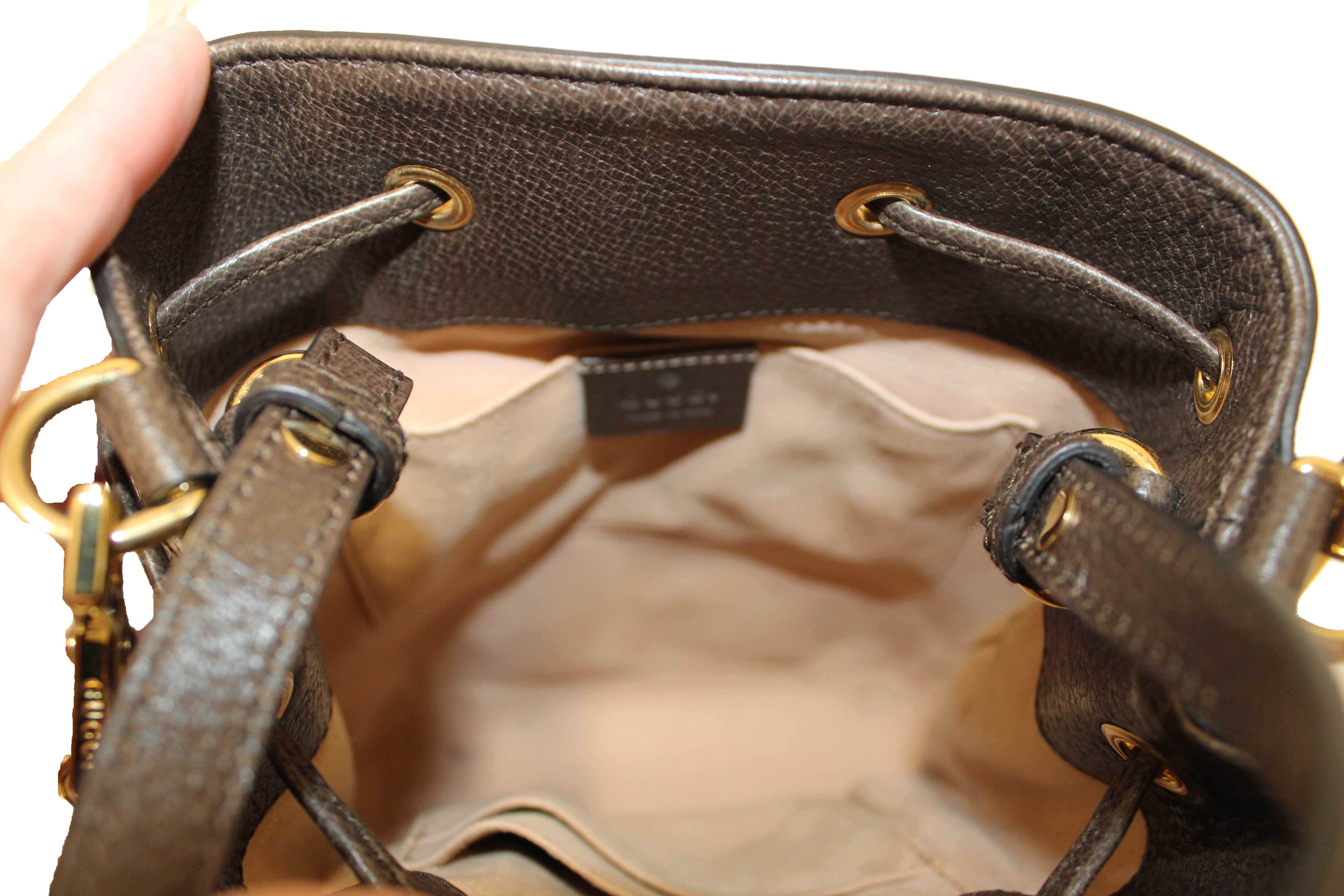 Authentic Gucci Brown Ophidia GG Supreme Small Bucket Bag 550621